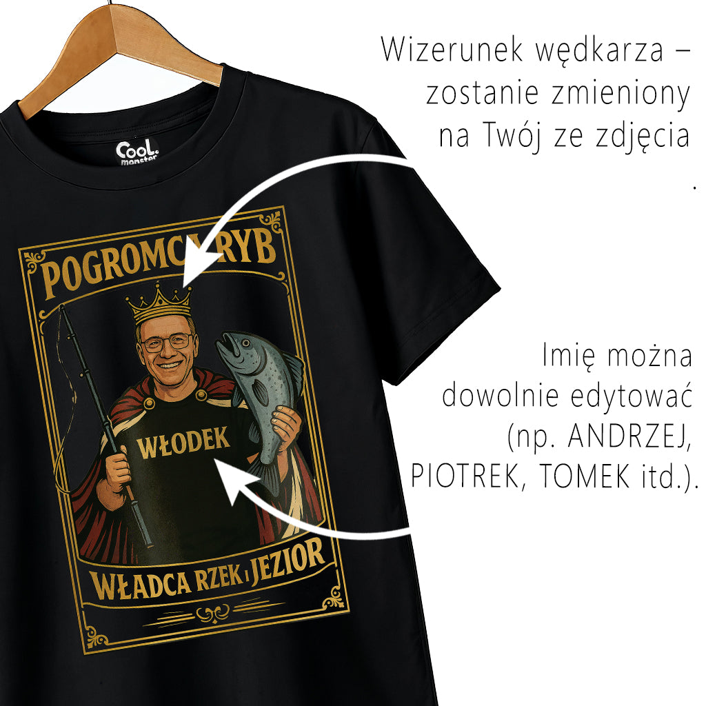 E04 Koszulka Męska T-Shirt Śmieszna Na Prezent Dla Wędkarza - PERSONALIZOWANA z imieniem S-2XL