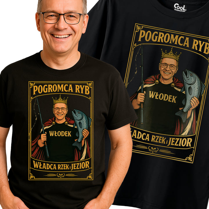 E04 Koszulka Męska T-Shirt Śmieszna Na Prezent Dla Wędkarza - PERSONALIZOWANA z imieniem S-2XL