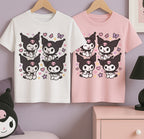 Kuromi Melody Hello Kitty T-Shirt Koszulka Dziecięca Słodki Motyw Biała lub Różowa E08