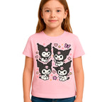 Kuromi Melody Hello Kitty T-Shirt Koszulka Dziecięca Słodki Motyw Biała lub Różowa E08