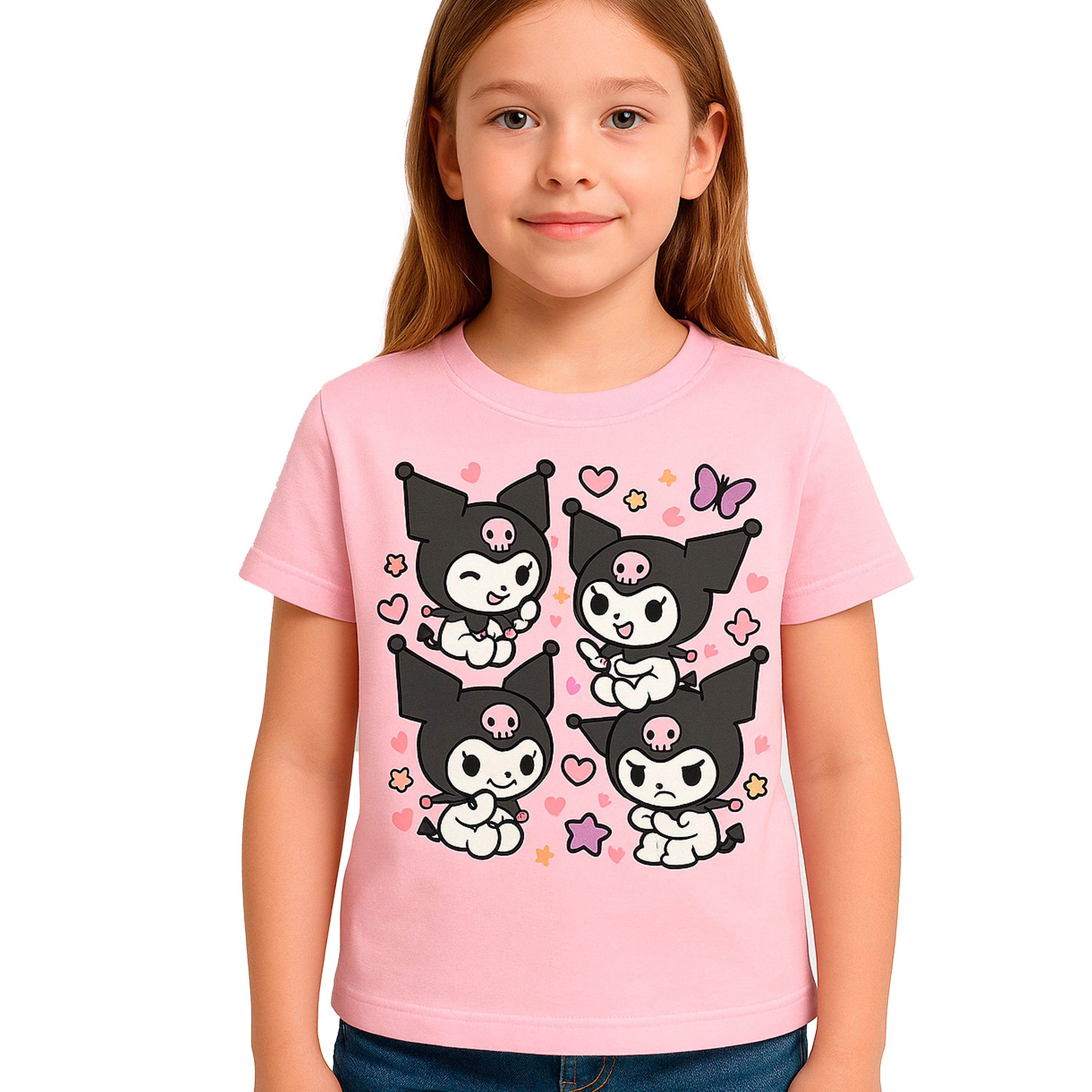 Kuromi Melody Hello Kitty T-Shirt Koszulka Dziecięca Słodki Motyw Biała lub Różowa E08
