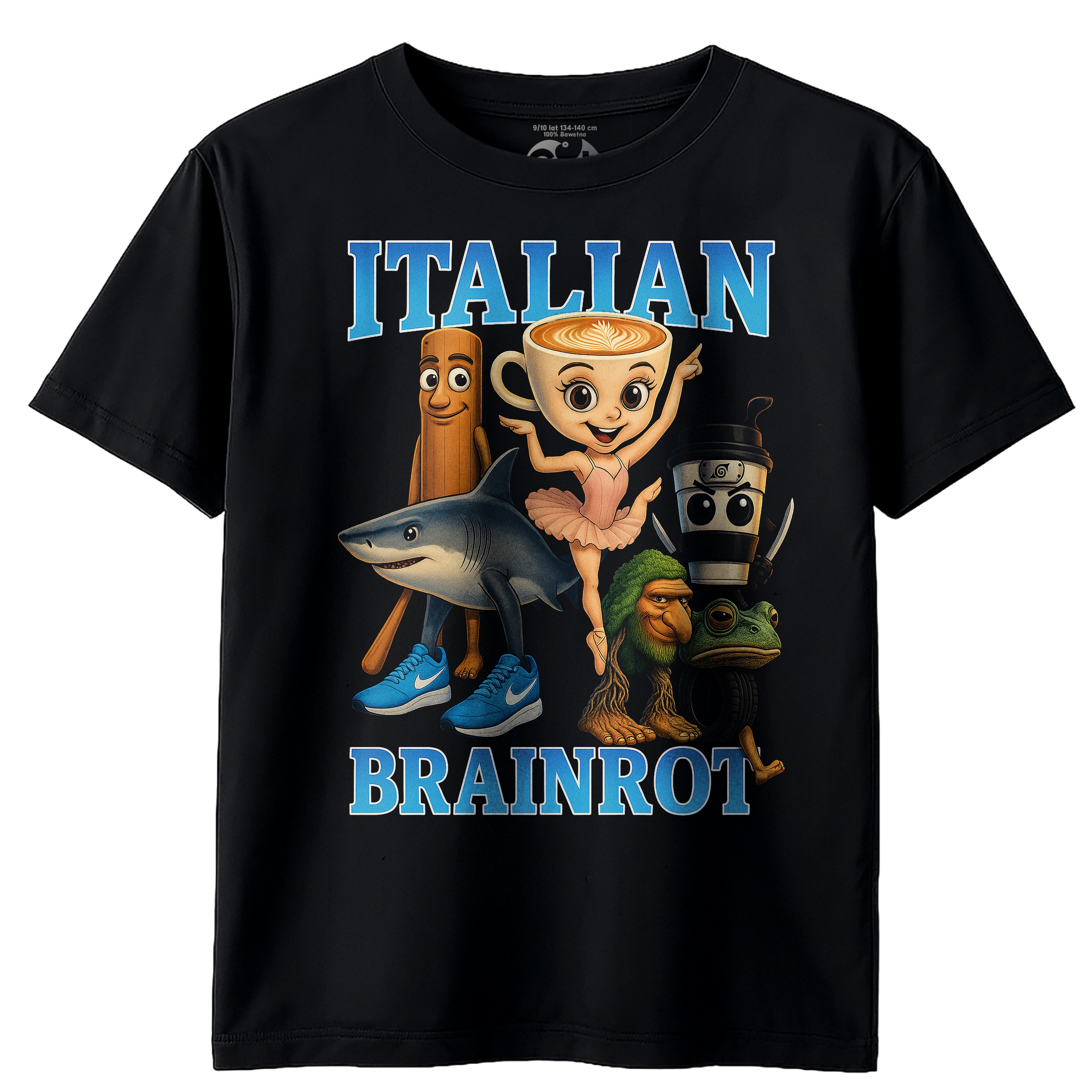 Italian Brainrot T-Shirt Koszulka Dziecięca śmieszny Motyw TikTok Czarna E09