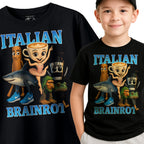 Italian Brainrot T-Shirt Koszulka Dziecięca śmieszny Motyw TikTok Czarna E09