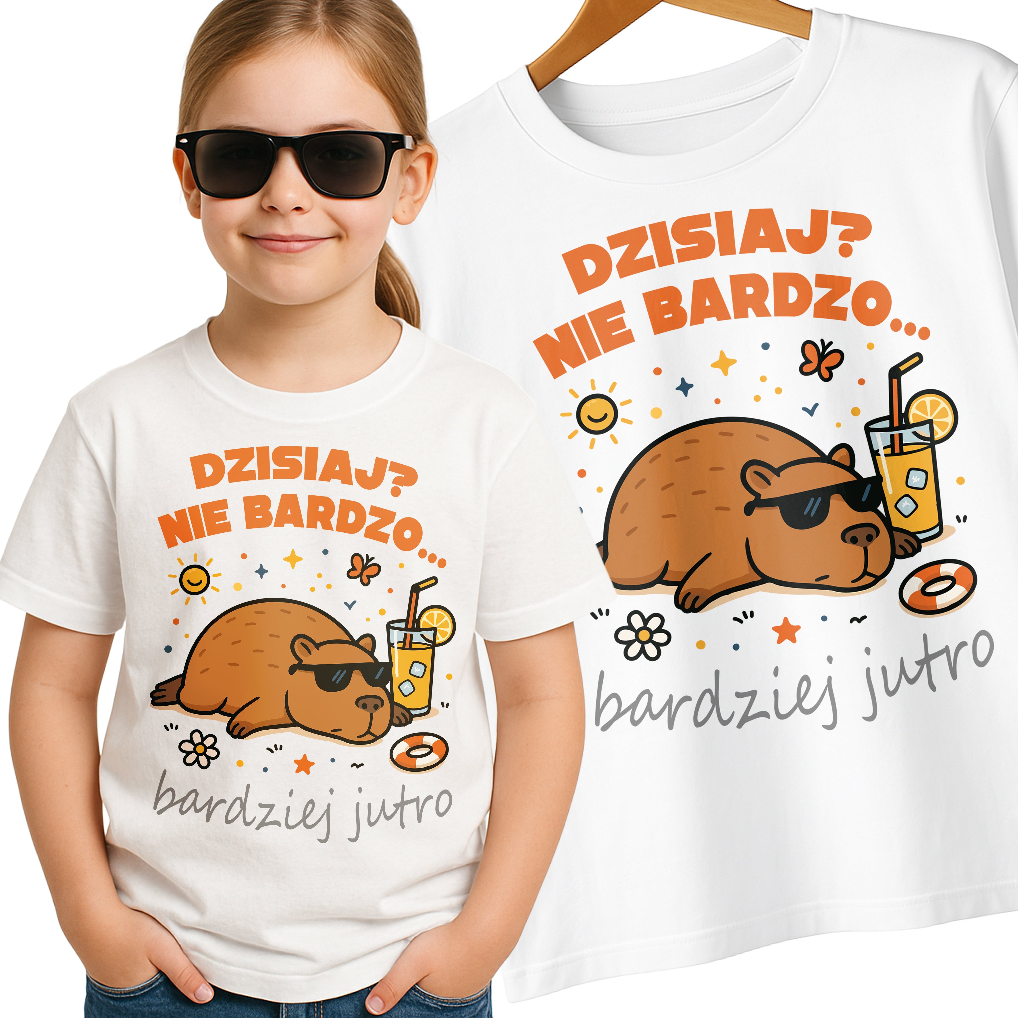 Kapibara Capybara T-Shirt Koszulka Dziecięca śmieszny Motyw Biała lub Czarna E10 Główne zdjęcie produktu