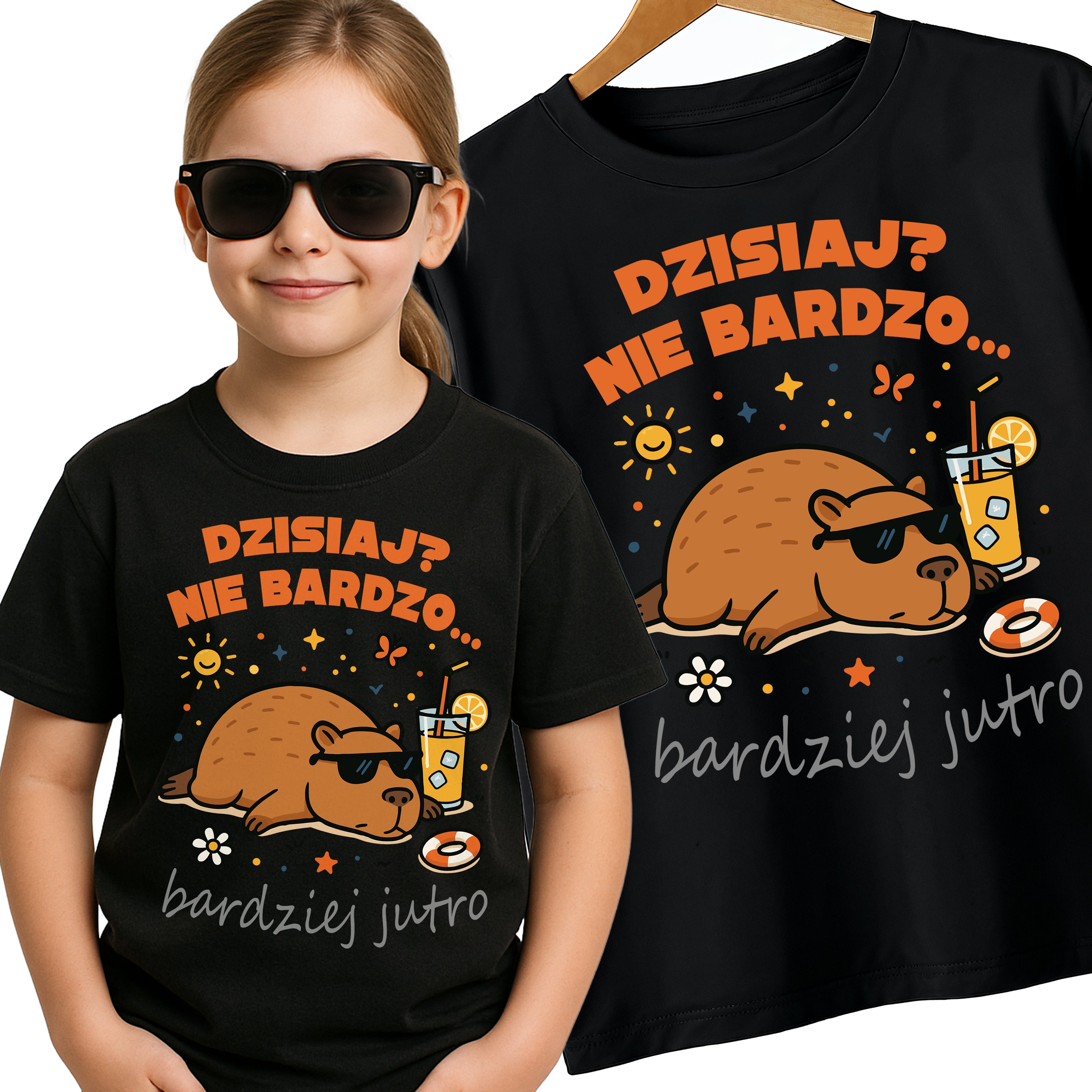 Kapibara Capybara T-Shirt Koszulka Dziecięca śmieszny Motyw Biała lub Czarna E10 Drugie zdjęcie produktu