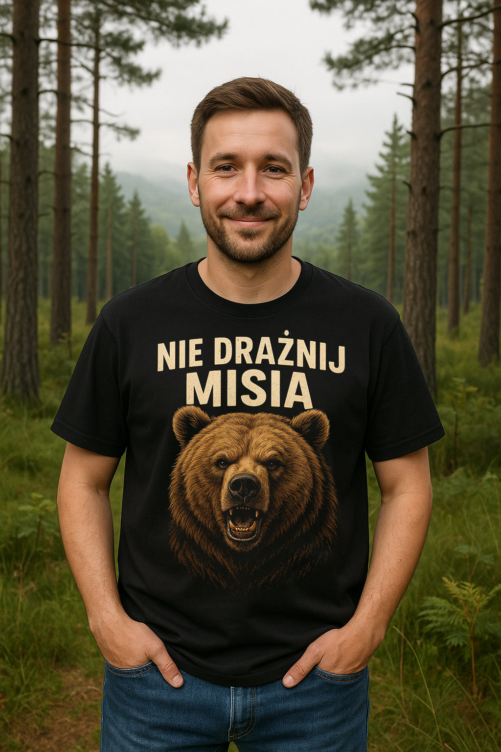 E12 Koszulka Męska T-Shirt Śmieszna Na Prezent dla Taty Męża Chłopaka Męża "Nie Drażnij Misia"