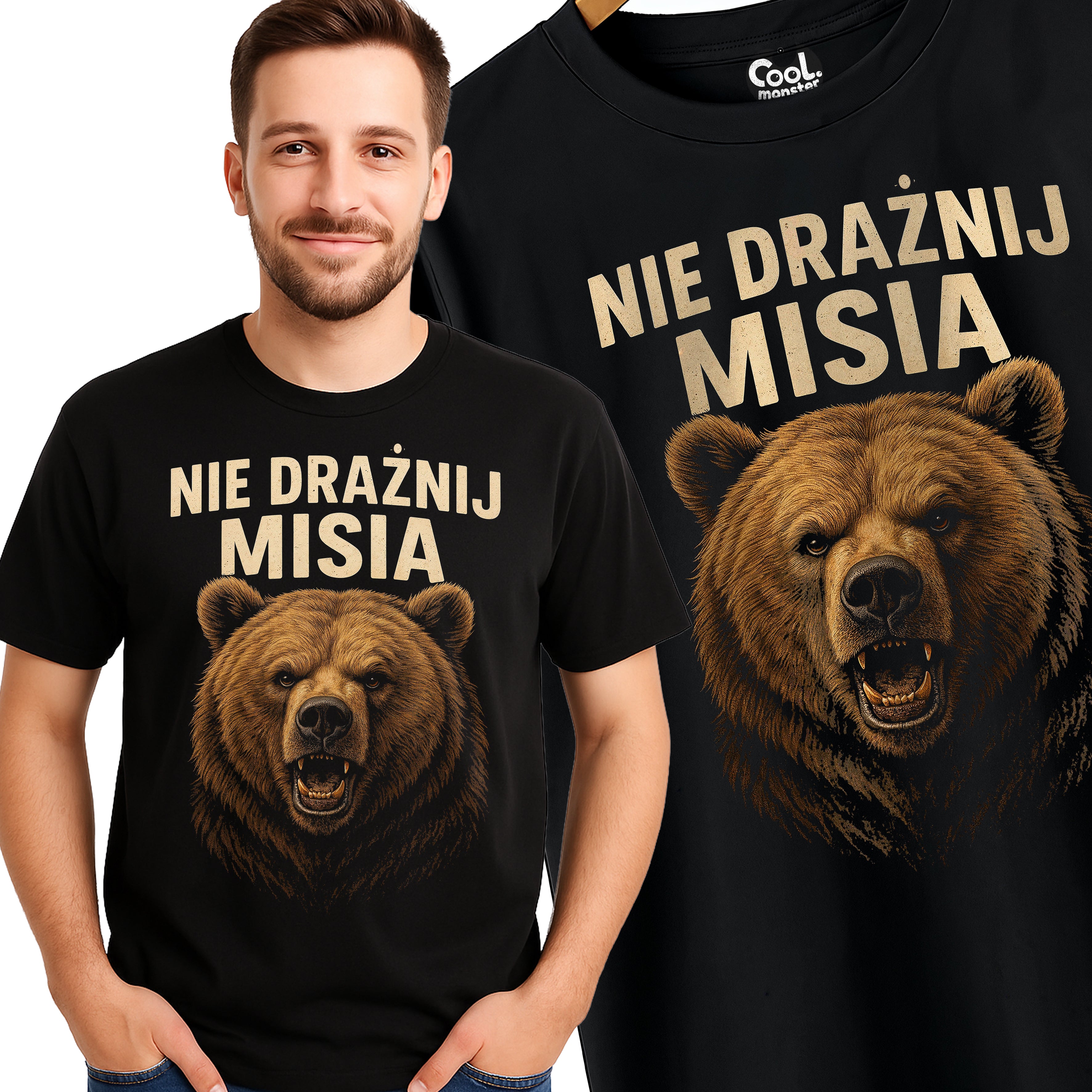 E12 Koszulka Męska T-Shirt Śmieszna Na Prezent dla Taty Męża Chłopaka Męża "Nie Drażnij Misia"