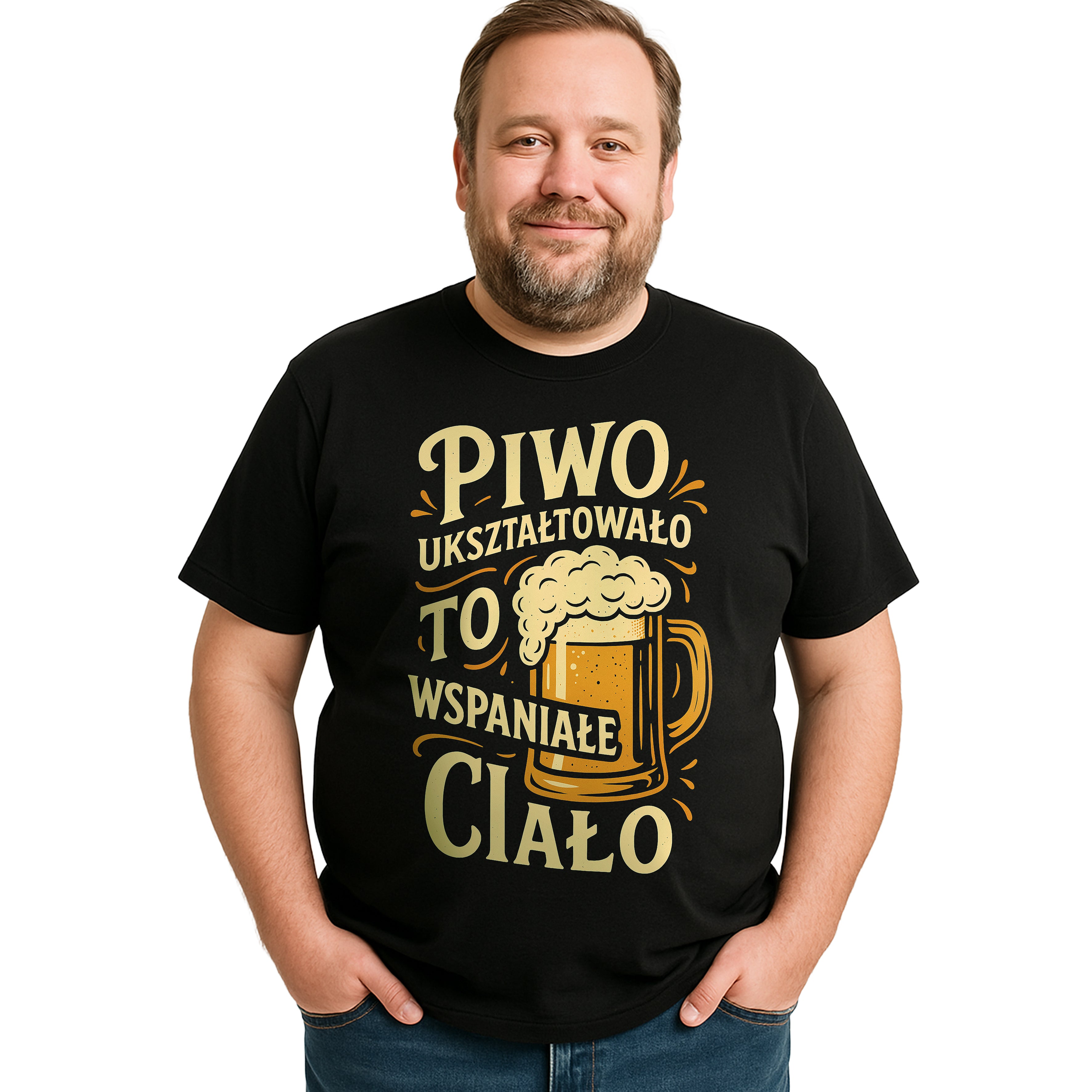 E13 Koszulka Męska T-Shirt Śmieszna Na Prezent dla Taty Męża "PIWO UKSZTAŁTOWAŁO"