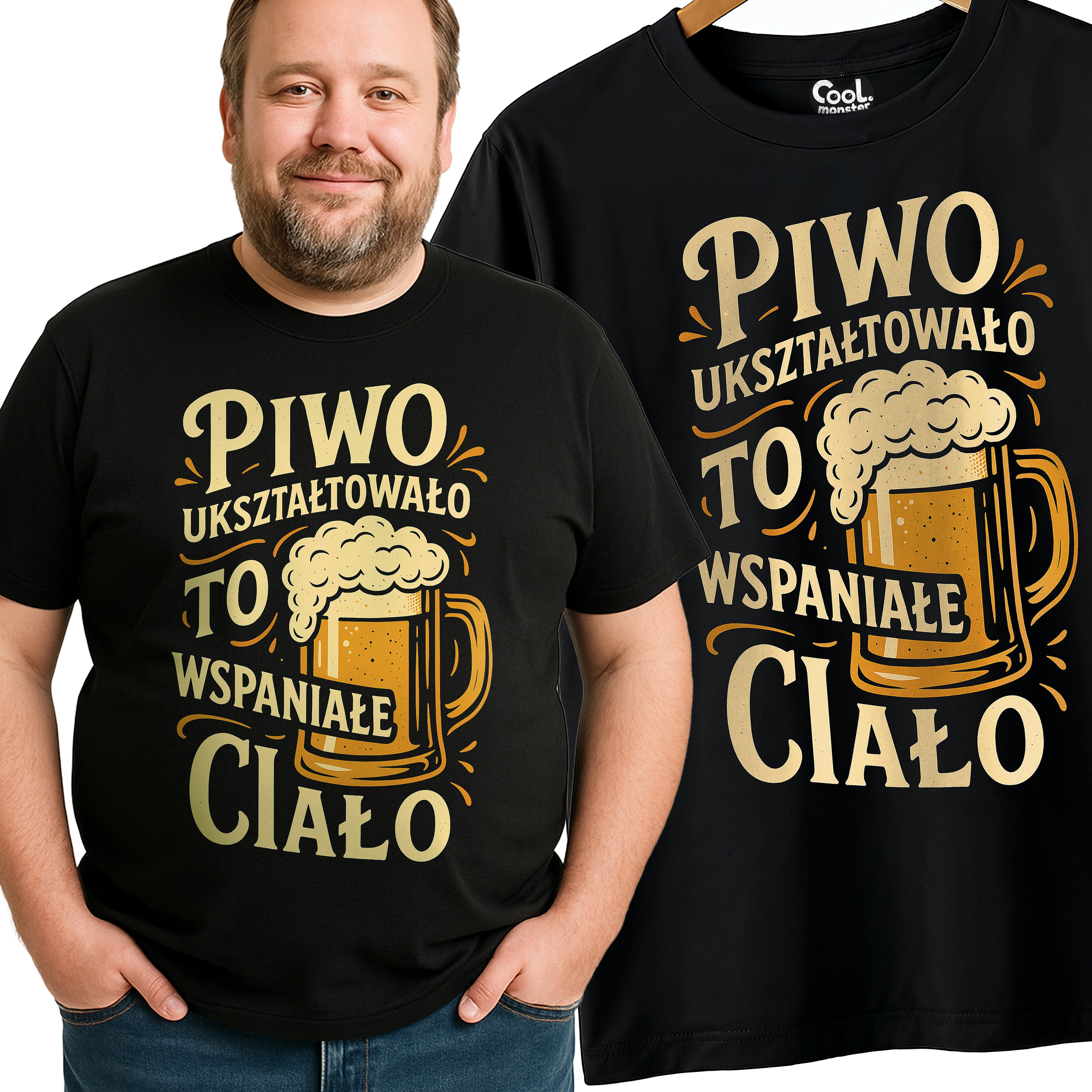 E13 Koszulka Męska T-Shirt Śmieszna Na Prezent dla Taty Męża "PIWO UKSZTAŁTOWAŁO"