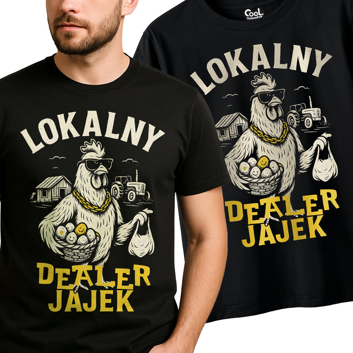E14 Koszulka Męska T-Shirt Śmieszna Na Prezent "LOKALNY DEALER JAJEK" dla Rolnika