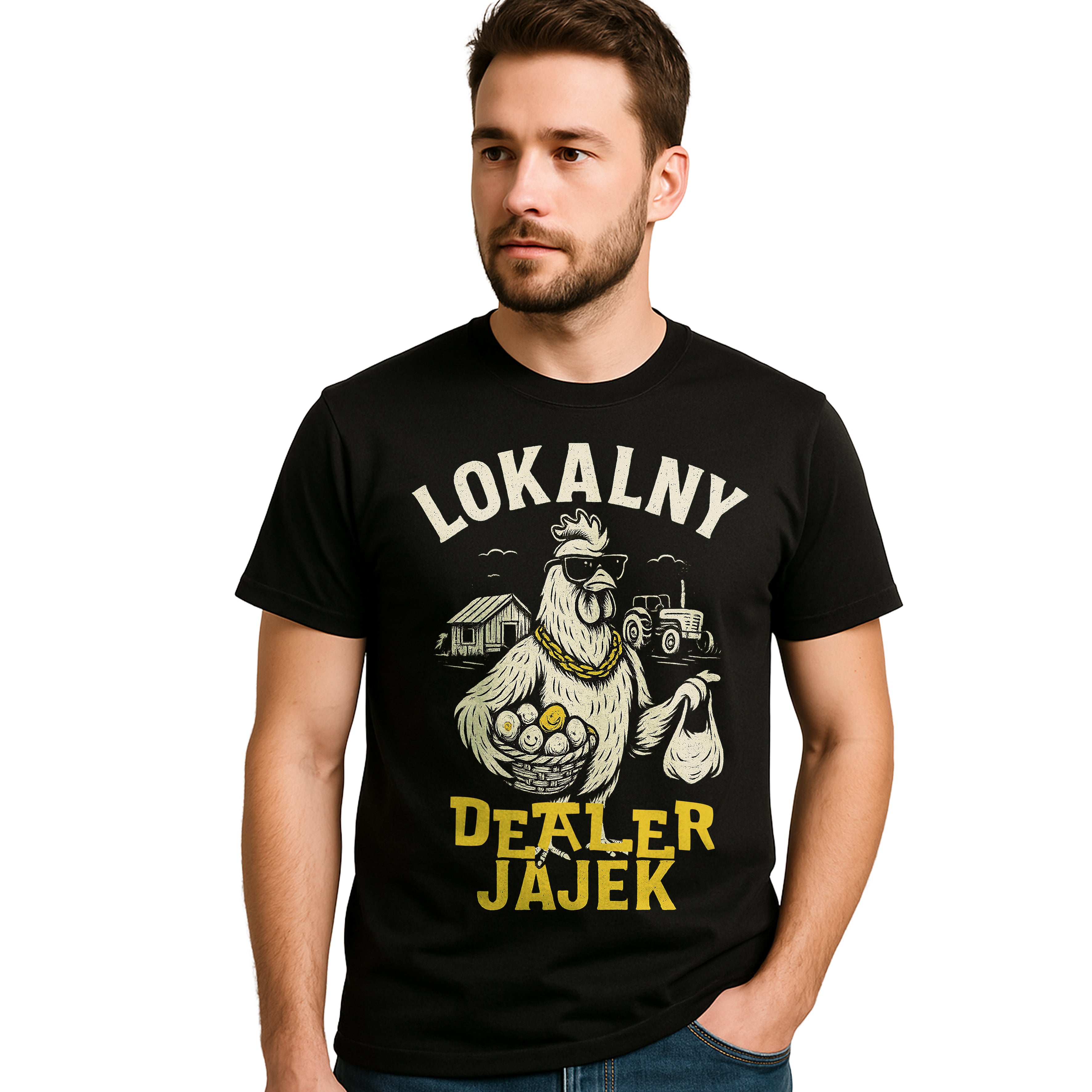 E14 Koszulka Męska T-Shirt Śmieszna Na Prezent "LOKALNY DEALER JAJEK" dla Rolnika Drugie zdjęcie produktu