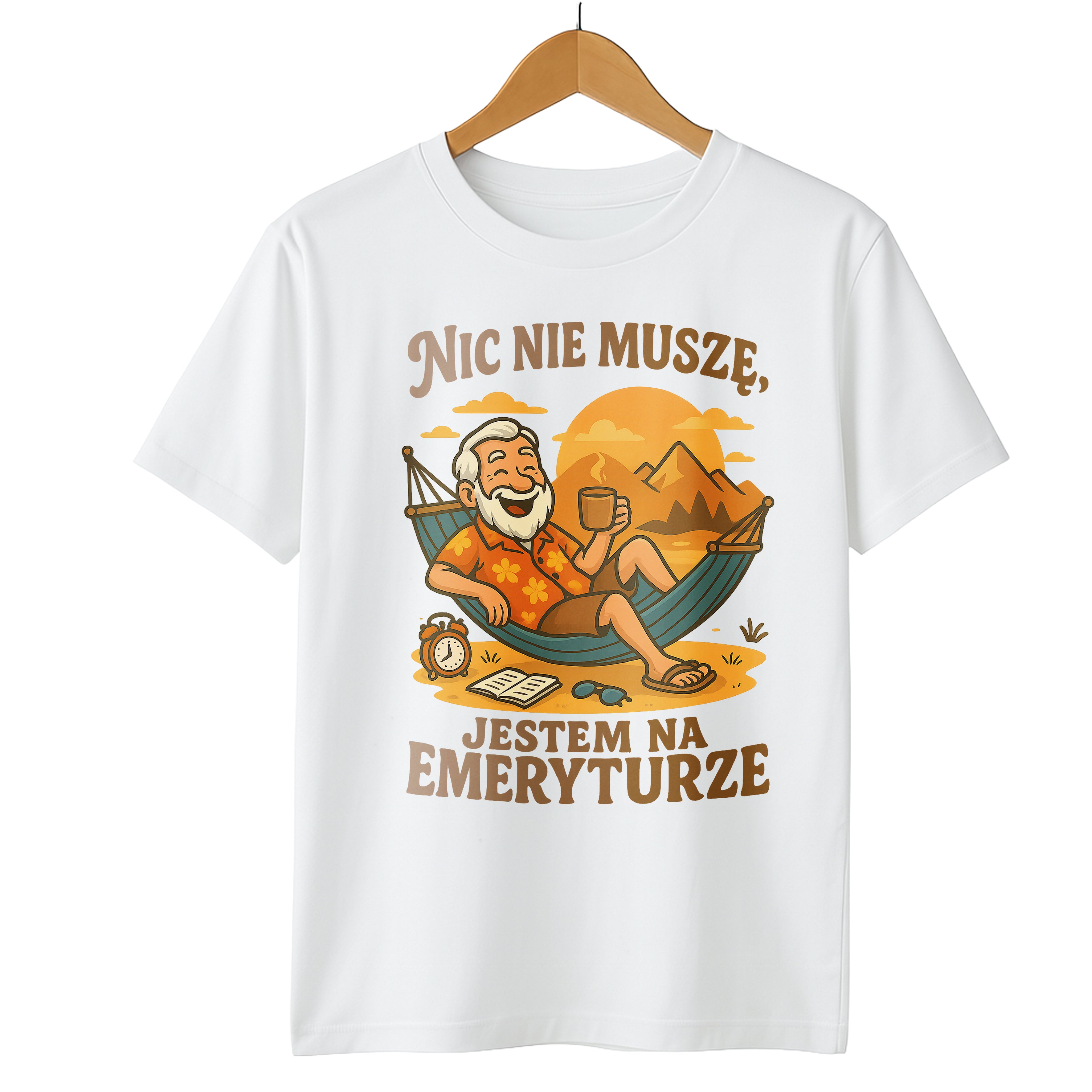 E15 Koszulka Męska T-Shirt Śmieszna Na Prezent dla Emeryta "Nic Nie Muszę Jestem na Emeryturze"
