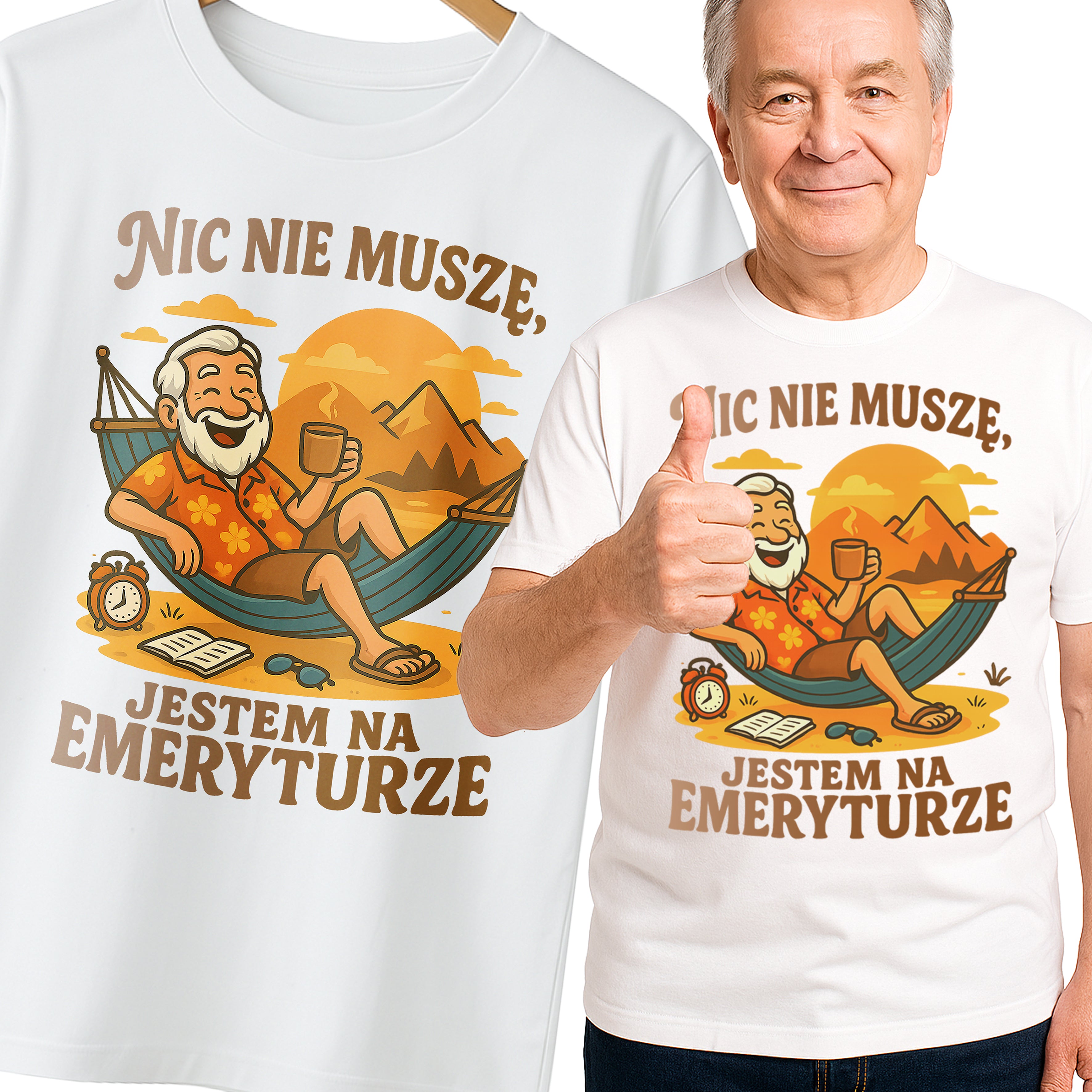 E15 Koszulka Męska T-Shirt Śmieszna Na Prezent dla Emeryta "Nic Nie Muszę Jestem na Emeryturze"