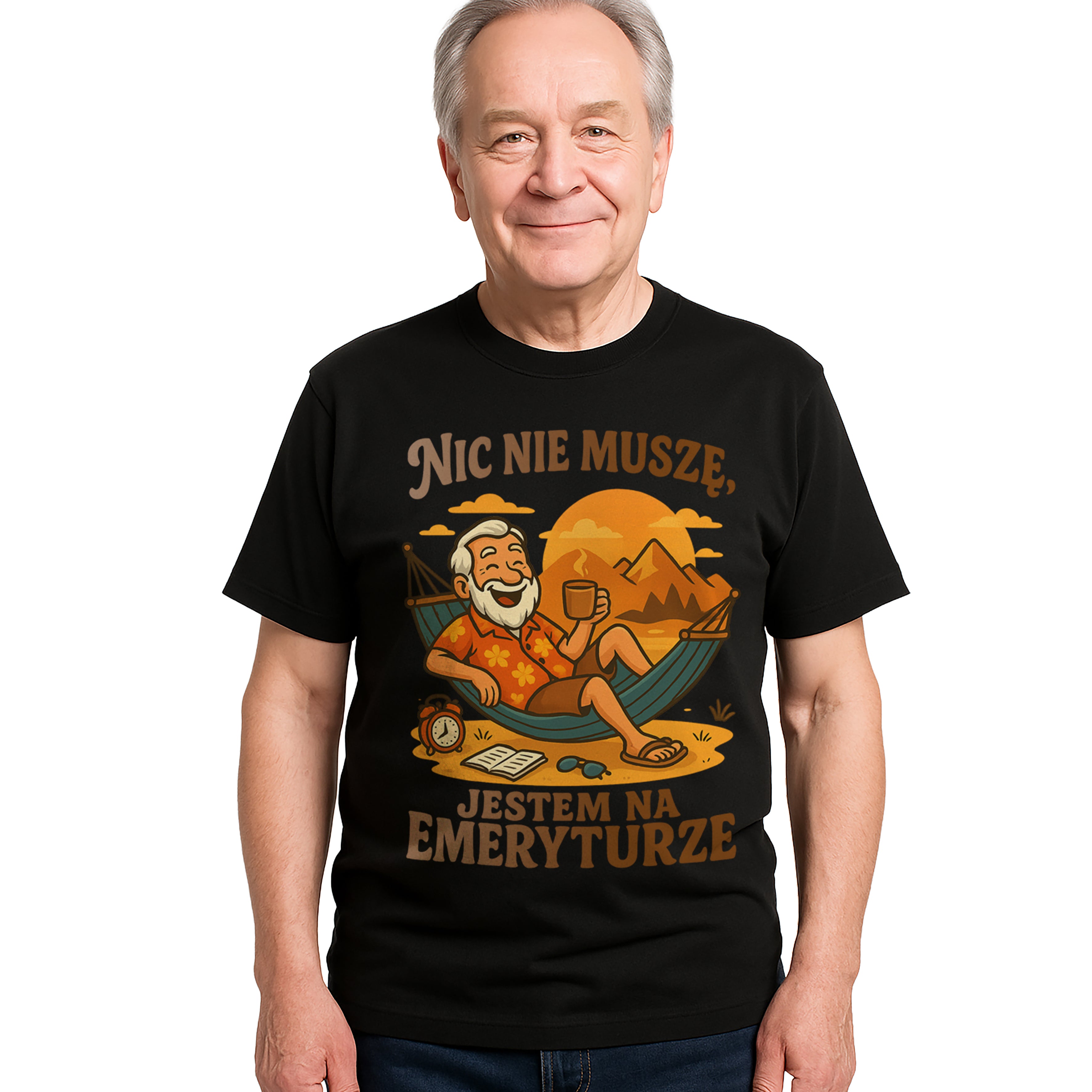 E15 Koszulka Męska T-Shirt Śmieszna Na Prezent dla Emeryta "Nic Nie Muszę Jestem na Emeryturze"