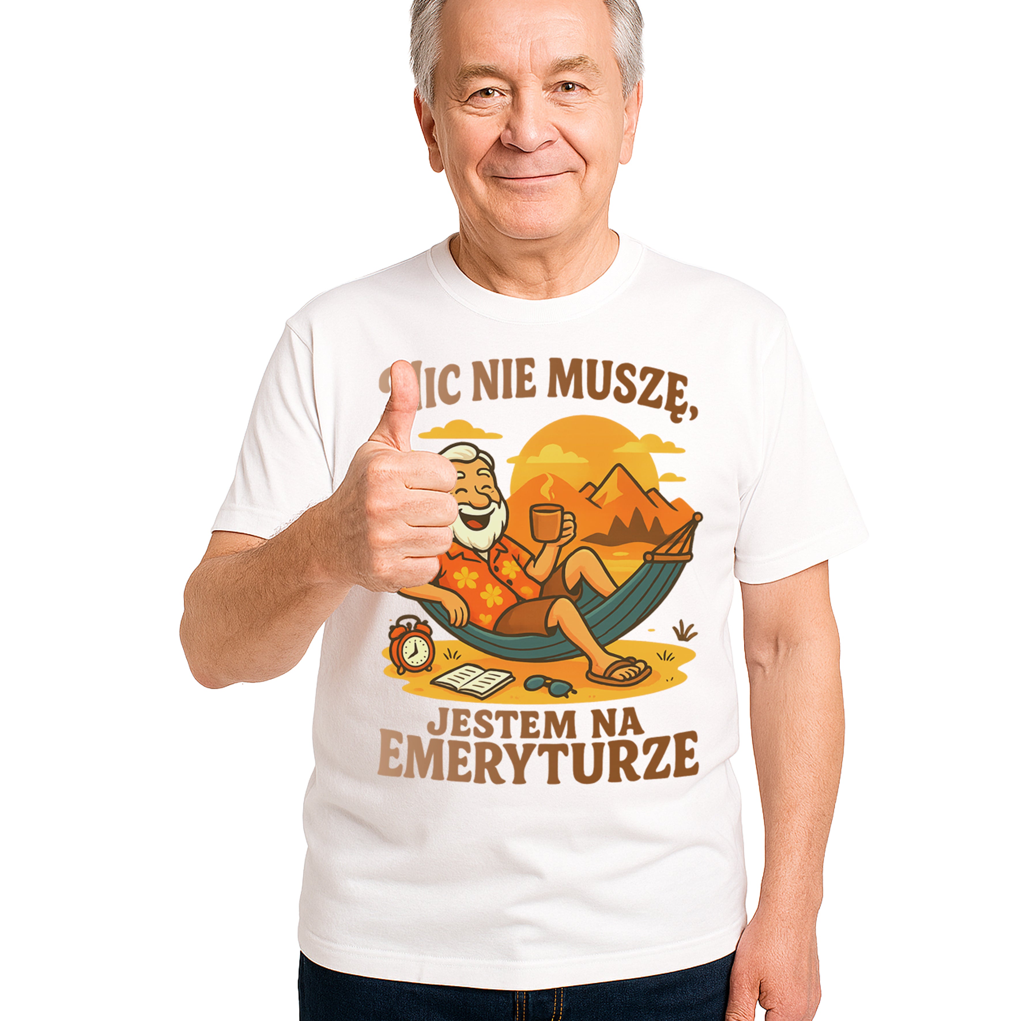 E15 Koszulka Męska T-Shirt Śmieszna Na Prezent dla Emeryta "Nic Nie Muszę Jestem na Emeryturze"
