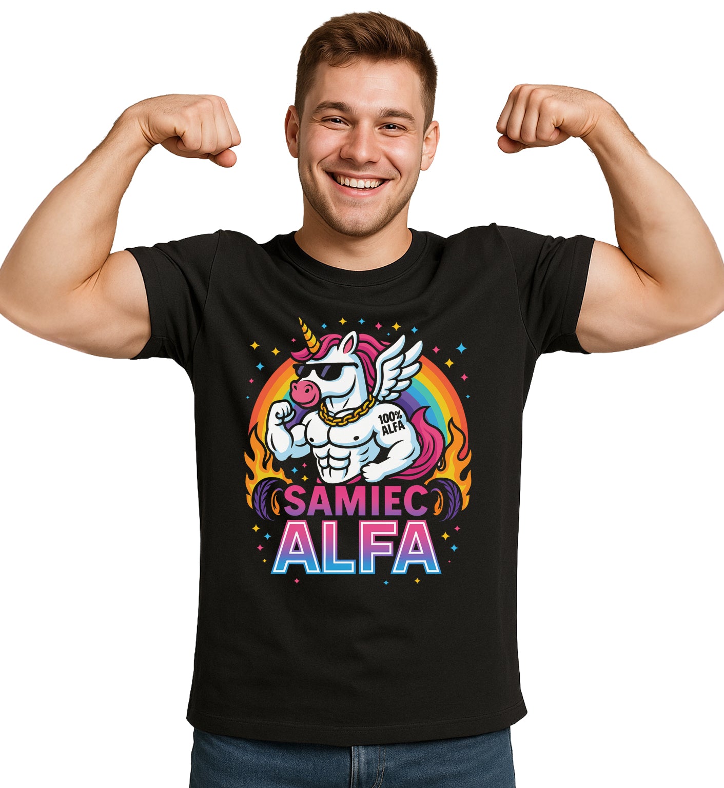 Koszulka Męska Młodzieżowa T-Shirt Śmieszna na Prezent - Samiec Alfa S-2XL