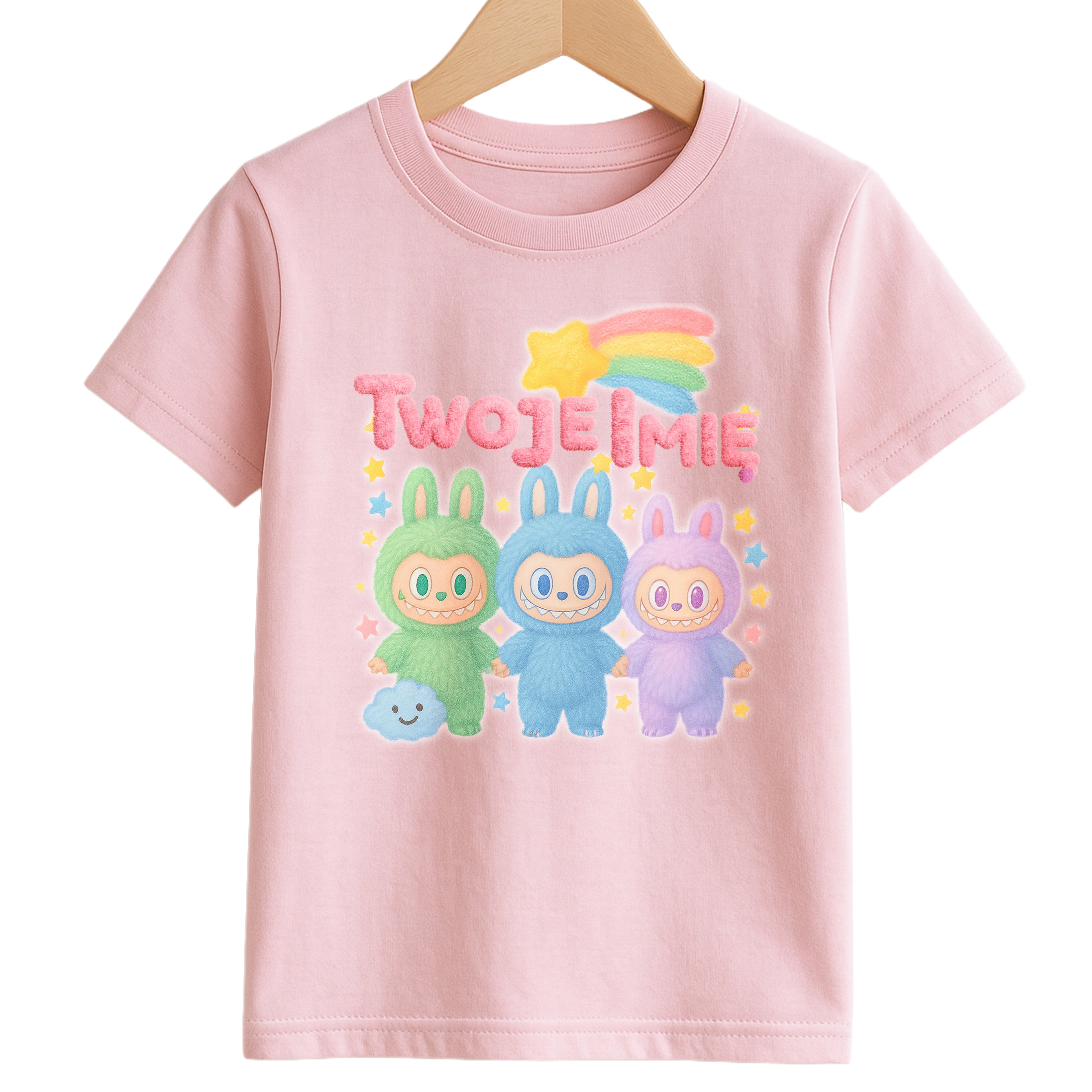 Labubu Laleczki T-Shirt Koszulka Dziecięca Słodki Motyw z Imieniem Maskotki Personalizowana E22