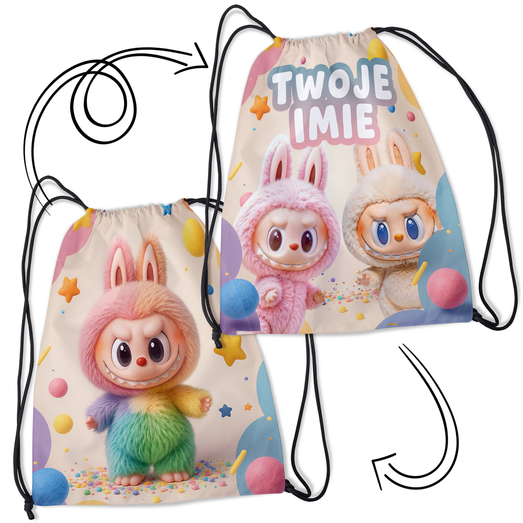 Personalizowany Worek Torba Szkolna do Szkoły na siłownię z Imieniem LABUBU E26