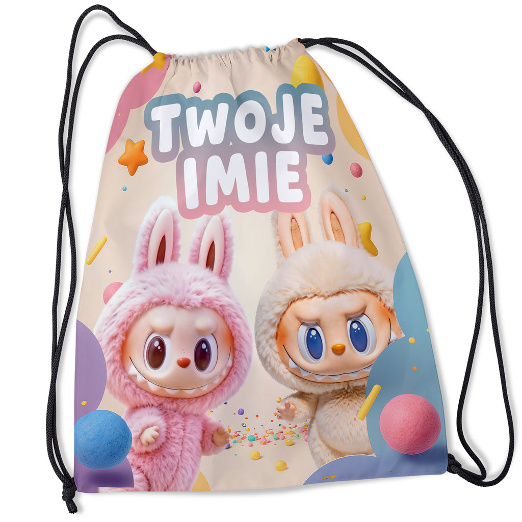 Personalizowany Worek Torba Szkolna do Szkoły na siłownię z Imieniem LABUBU E26