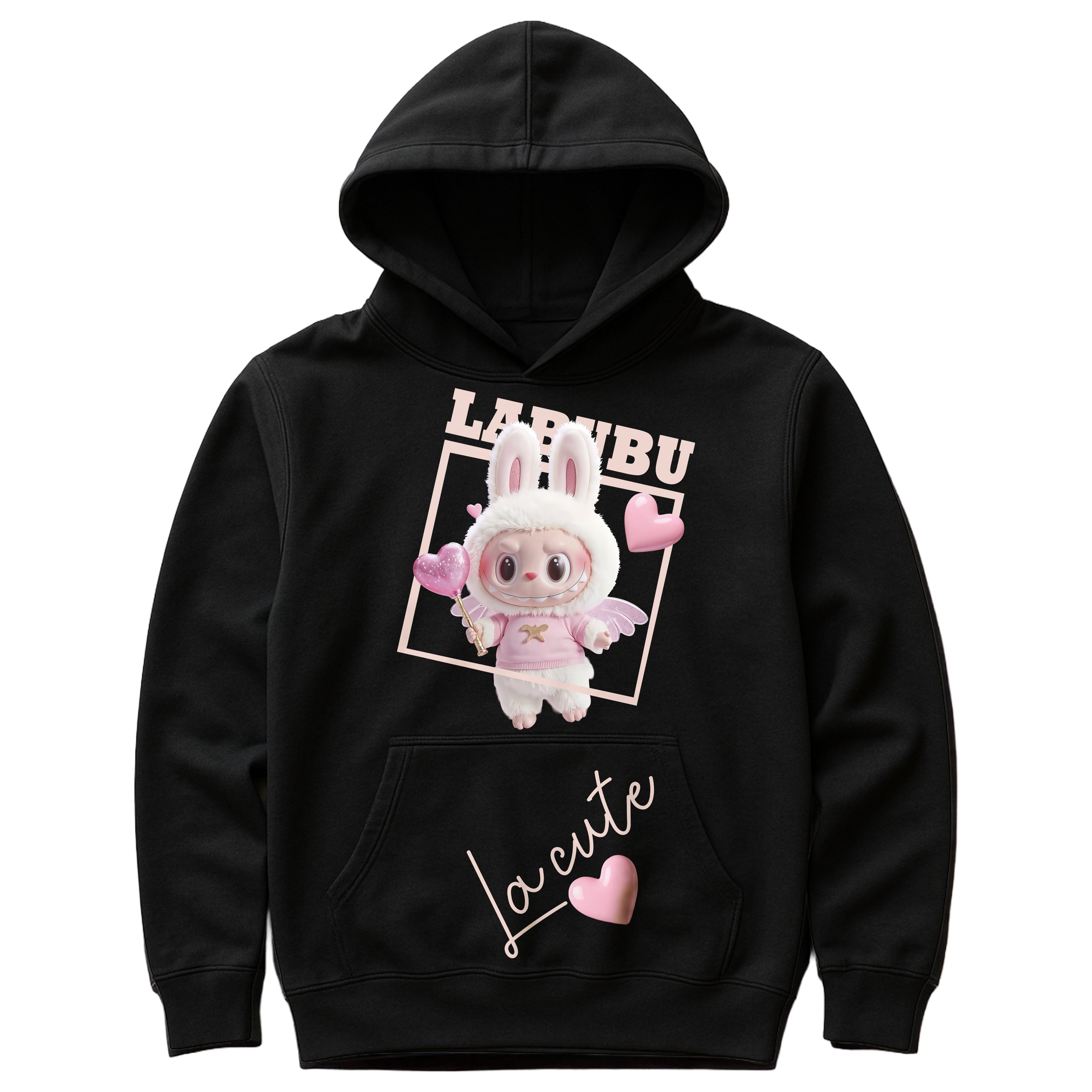 Labubu Bluza z kapturem Bawełniana Kangurka - Premium Dla Dzieci Czarna