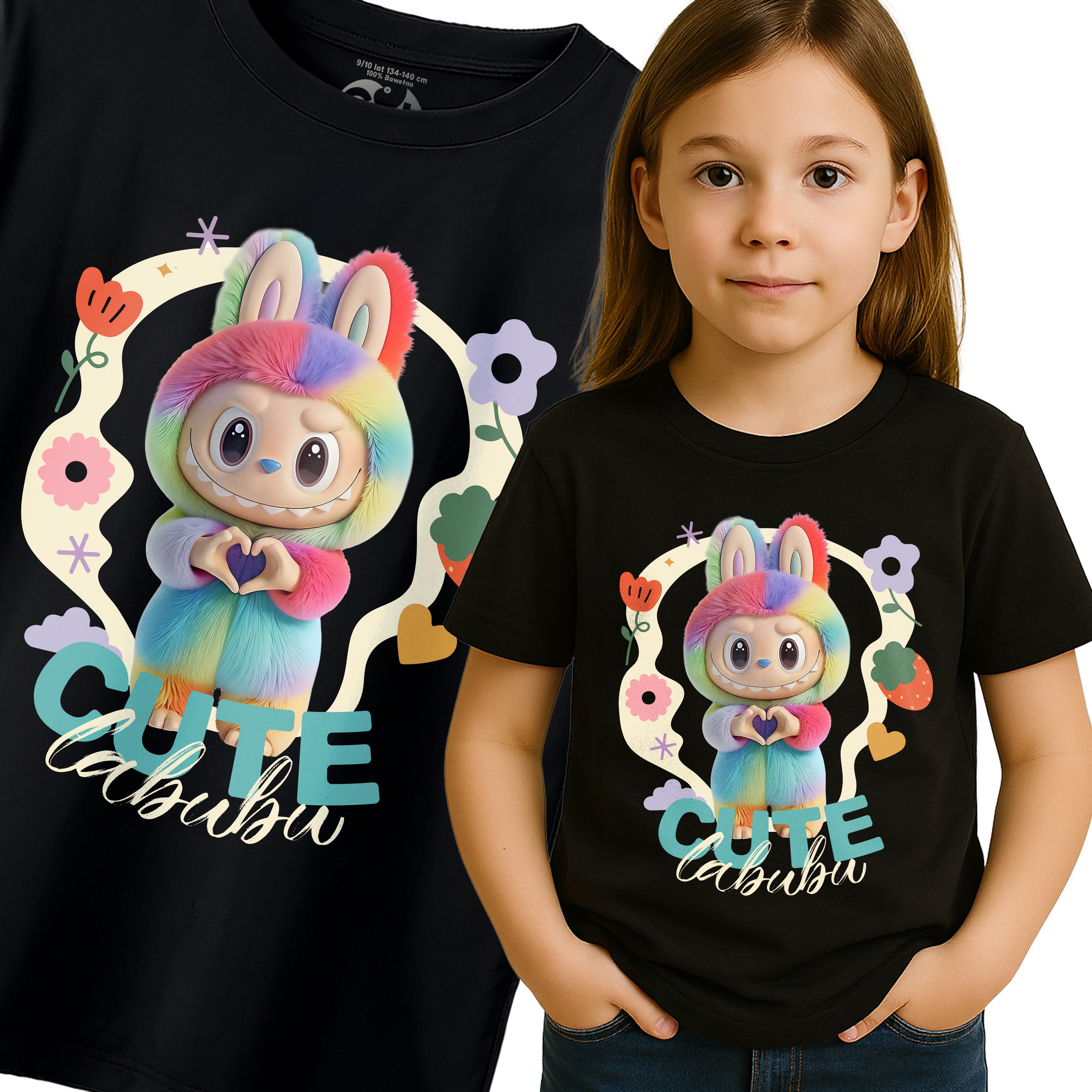 Labubu Laleczki T-Shirt Koszulka Dziecięca Słodki Motyw Maskotki E28 Główne zdjęcie produktu