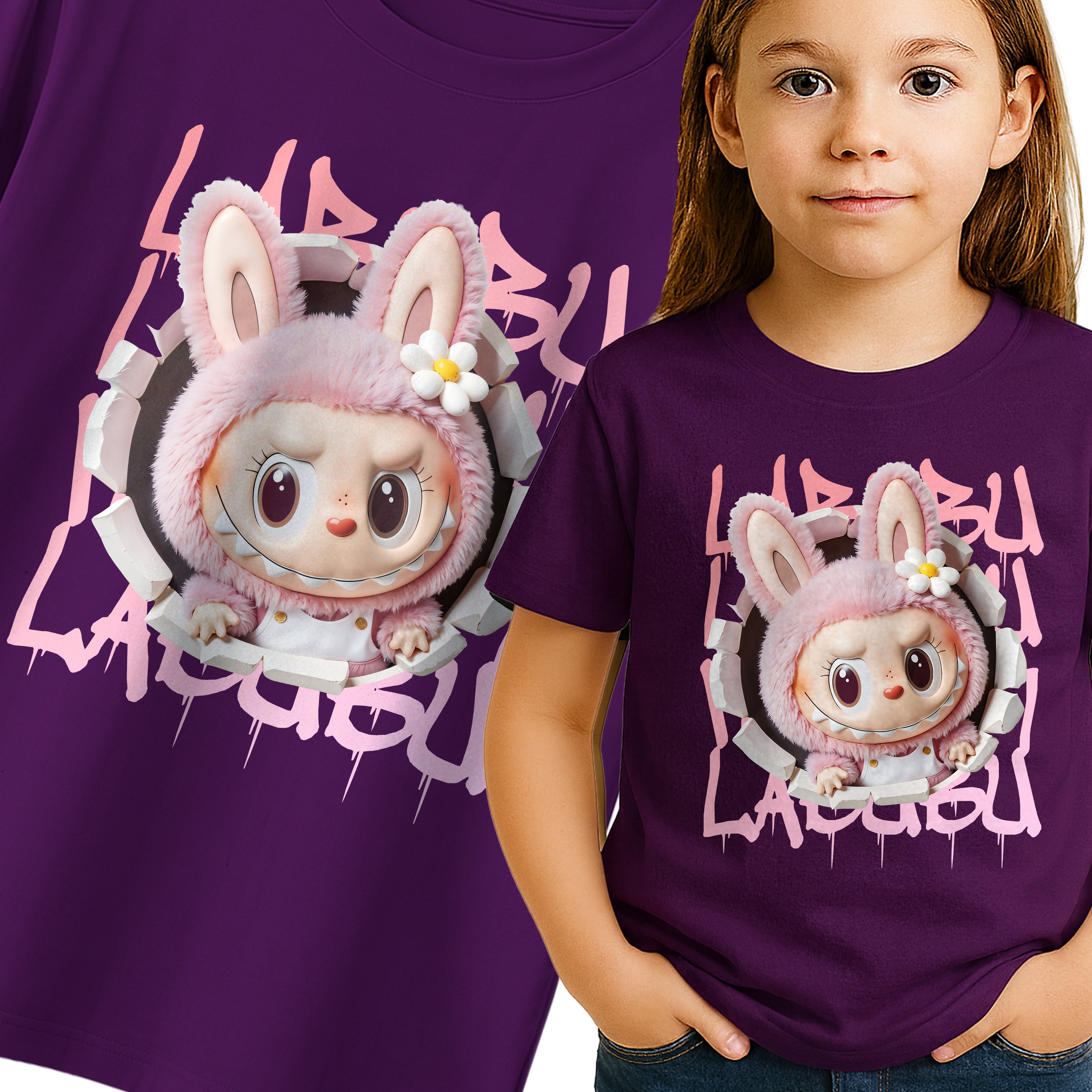 Labubu Laleczki T-Shirt Koszulka Dziecięca Słodki Motyw Maskotki E30 Drugie zdjęcie produktu