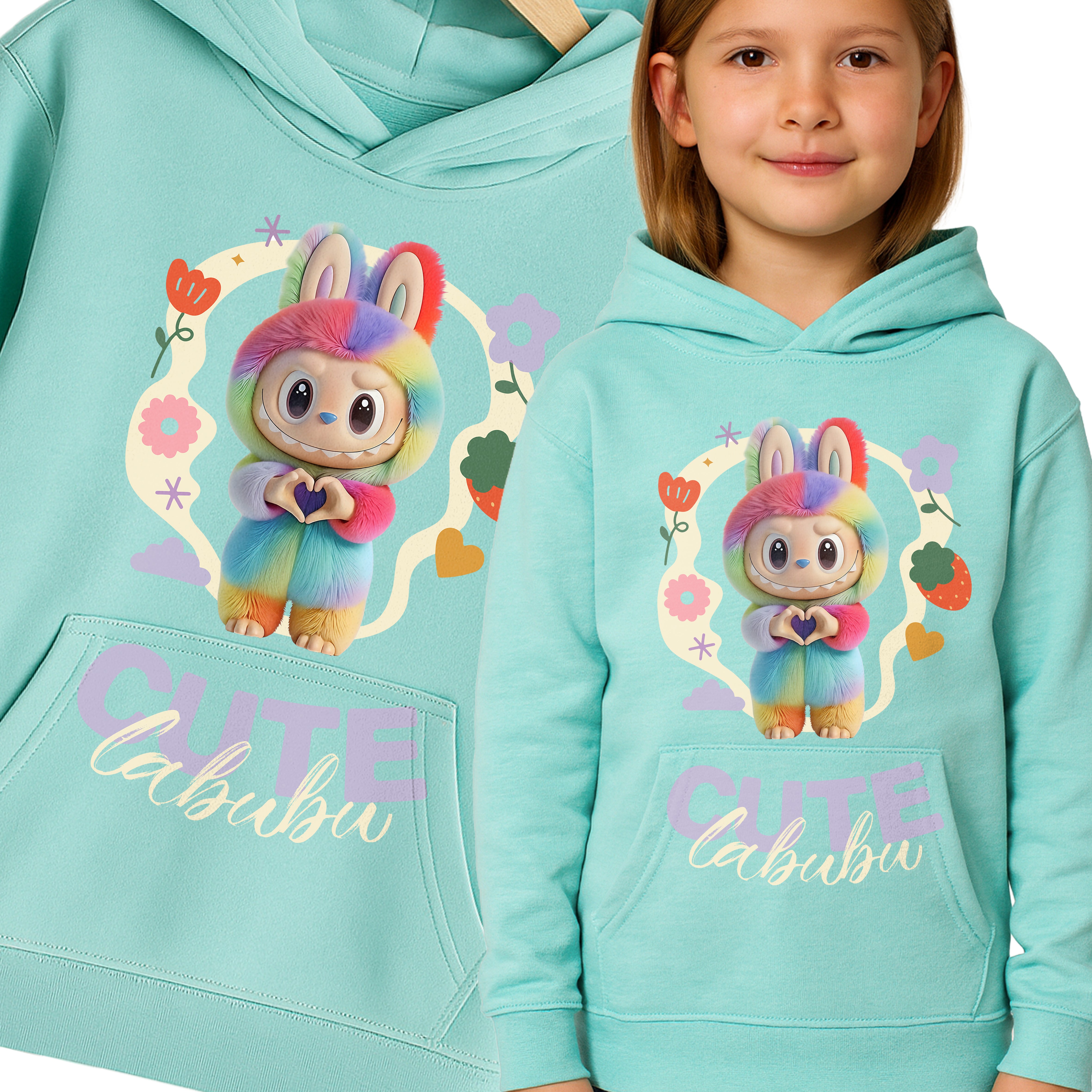Labubu Bluza z kapturem Bawełniana Kangurka - Premium Dla Dzieci Miętowa E29 Główne zdjęcie produktu