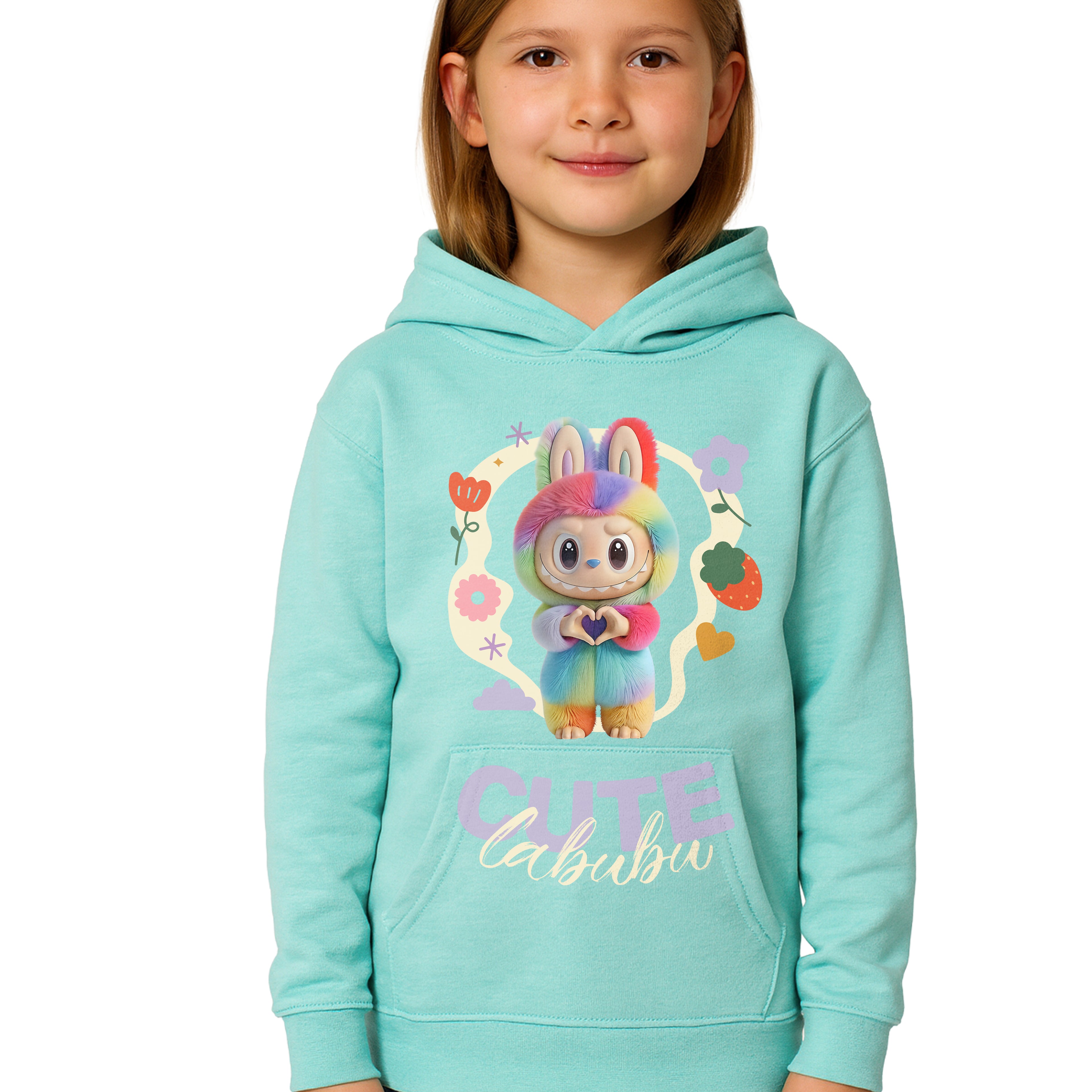 Labubu Bluza z kapturem Bawełniana Kangurka - Premium Dla Dzieci Miętowa E29