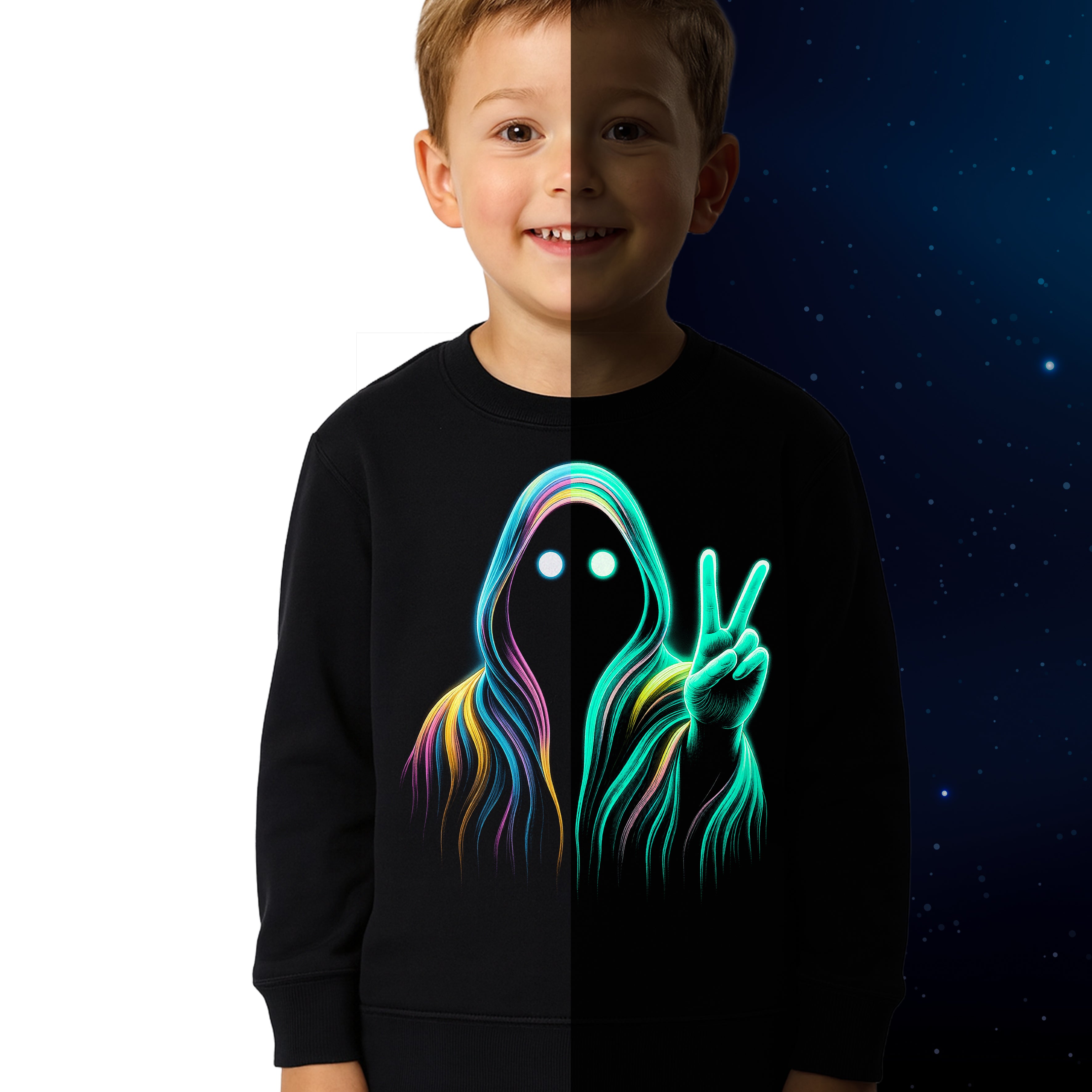 Bluza Dziecięca na Halloween Imprezę Straszna Duch Świecąca w Nocy  - Gruba Bawełna Premium Drugie zdjęcie produktu