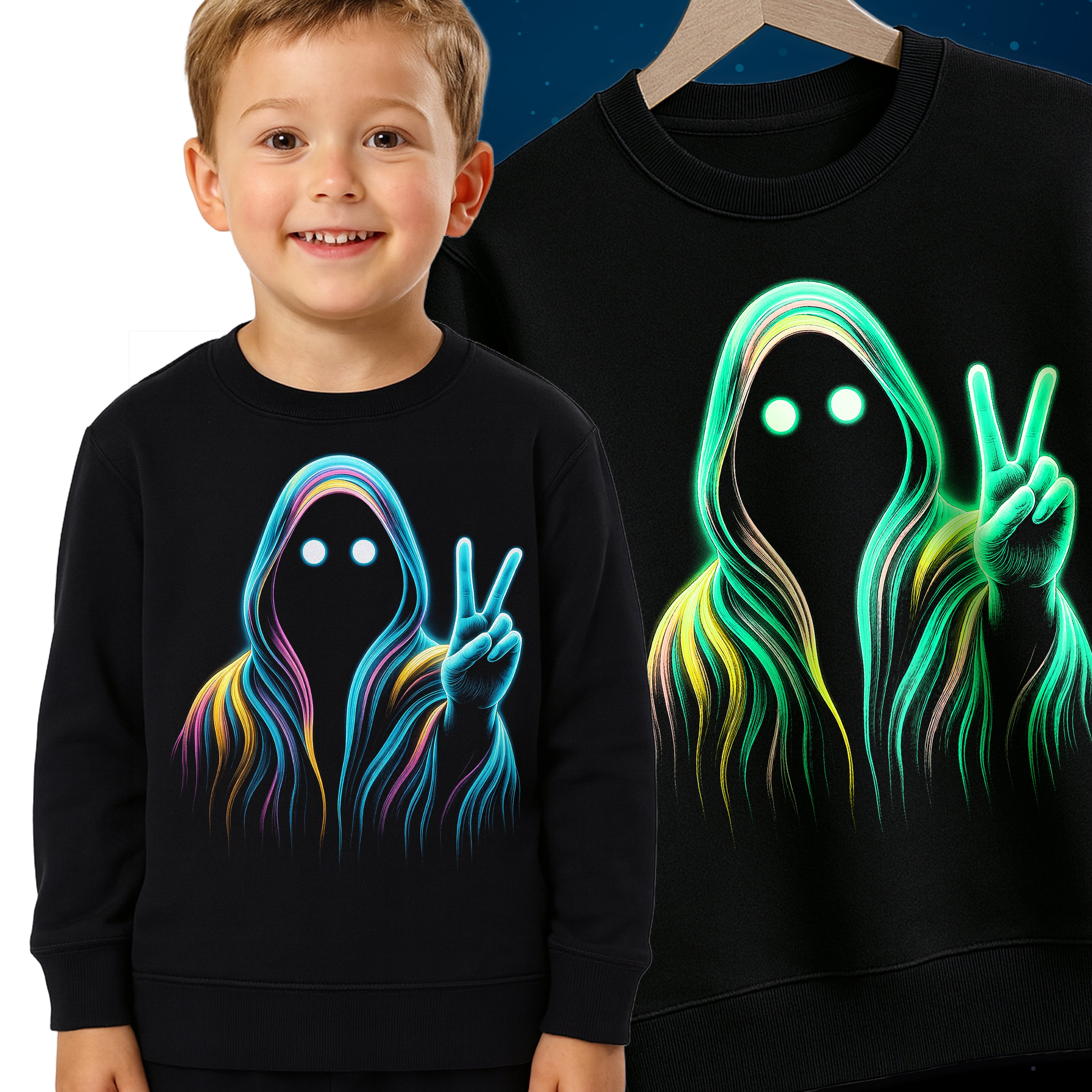 Bluza Dziecięca na Halloween Imprezę Straszna Duch Świecąca w Nocy  - Gruba Bawełna Premium Główne zdjęcie produktu