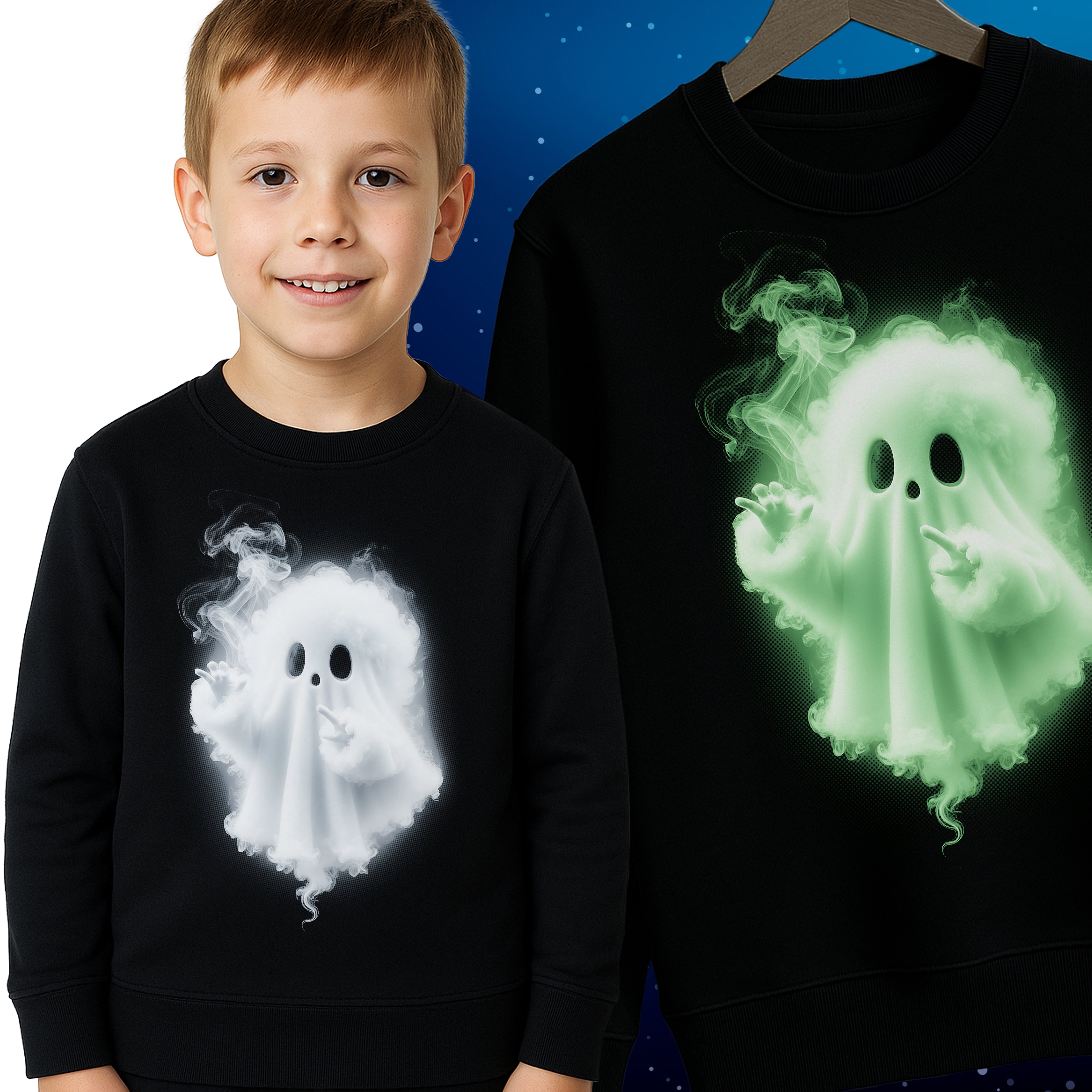 Bluza Dziecięca Straszna Duch Świecąca Nocy na Halloween Imprezę - Gruba Bawełna Premium Główne zdjęcie produktu