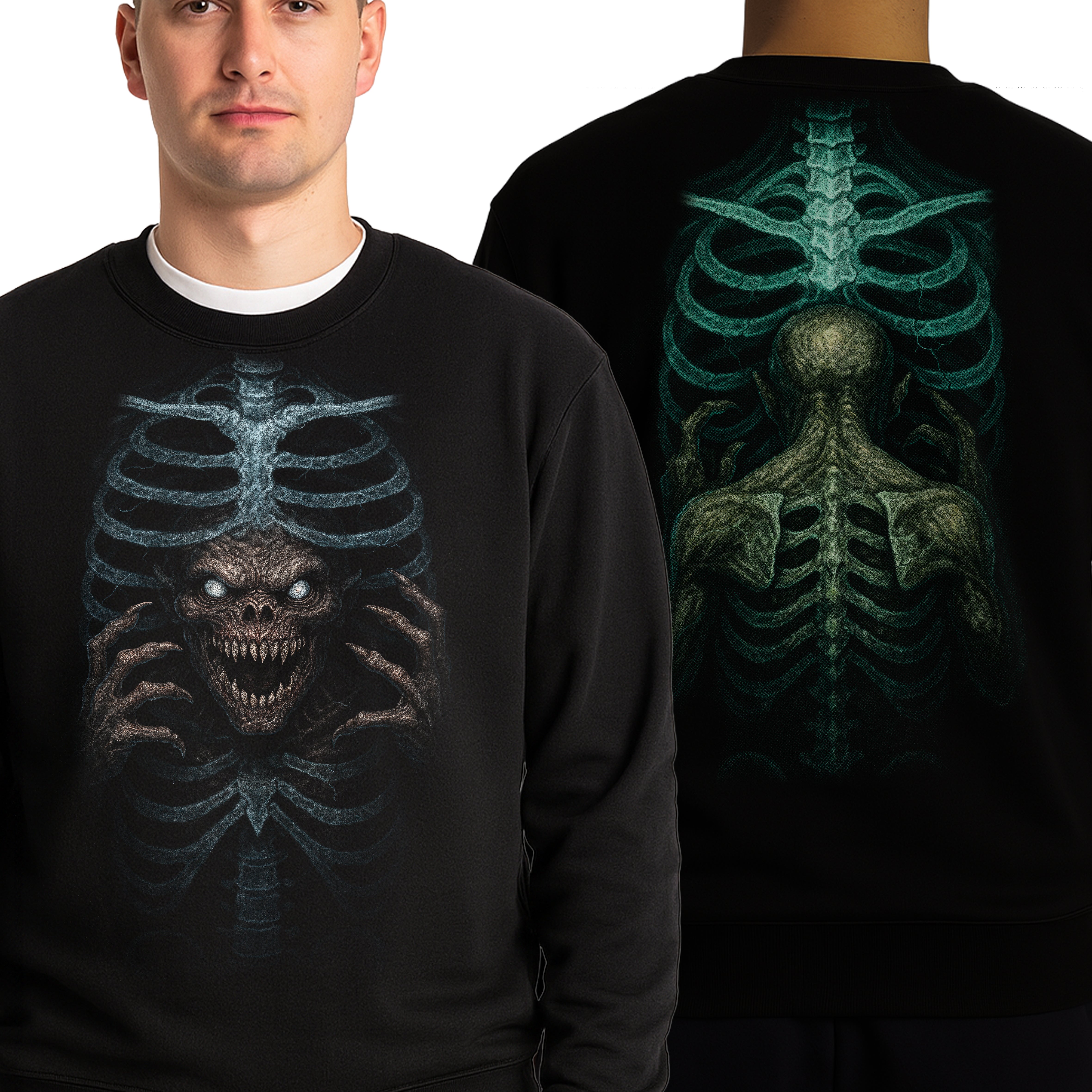 E35 Bluza Dla Dorosłych Dwustronna Straszna Duch Świecąca Nocy na Halloween Imprezę - Gruba Bawełna Premium Główne zdjęcie produktu