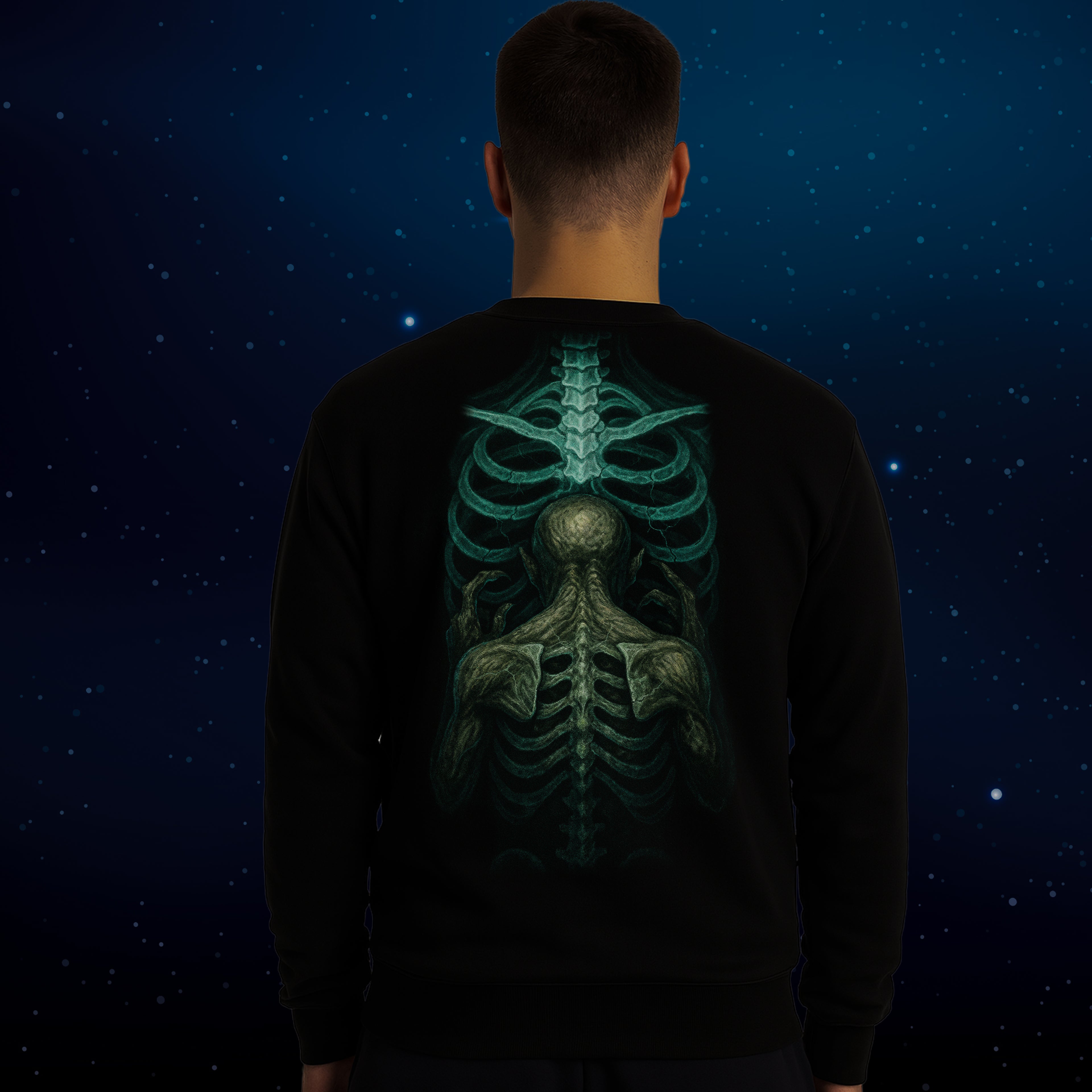 E35 Bluza Dla Dorosłych Dwustronna Straszna Duch Świecąca Nocy na Halloween Imprezę - Gruba Bawełna Premium