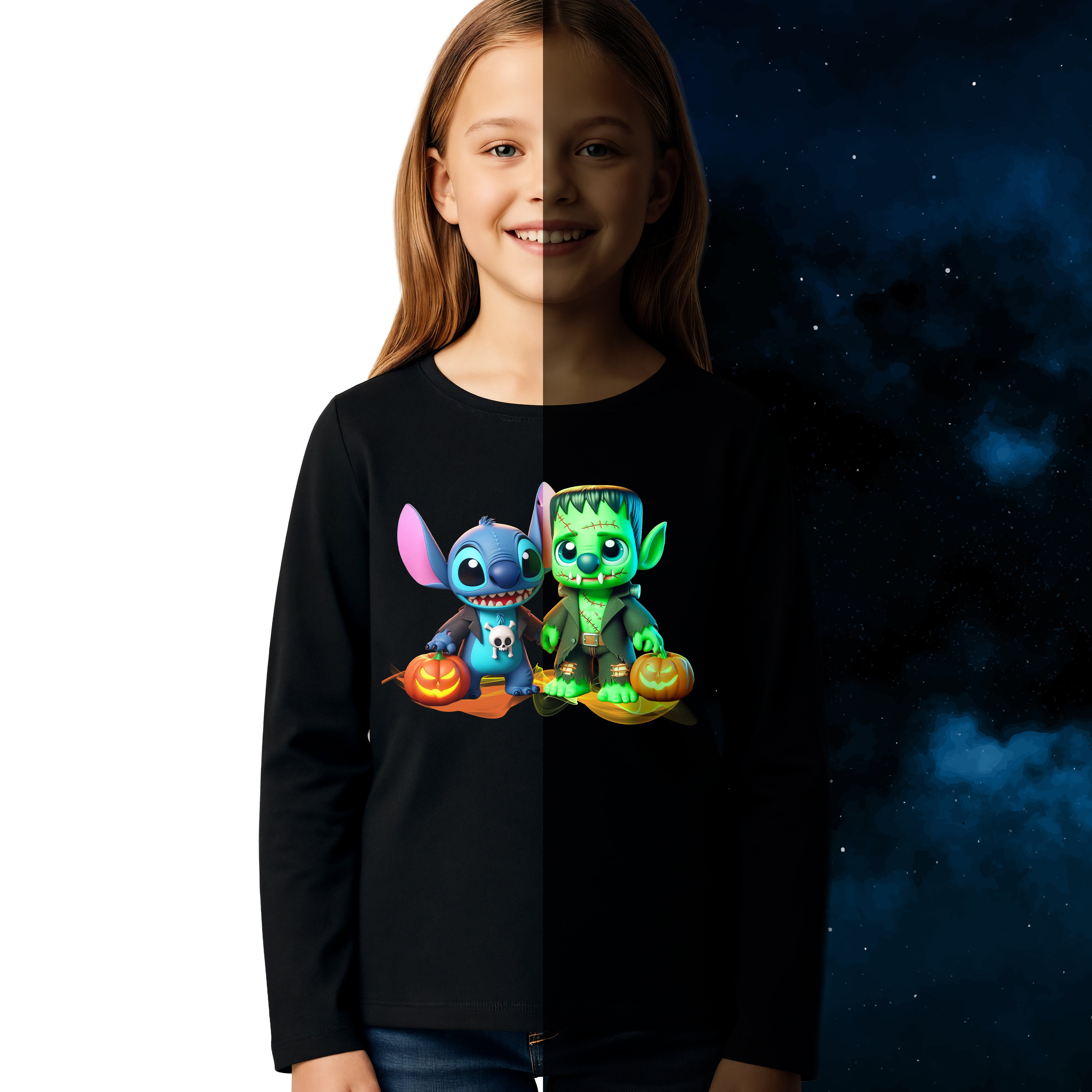 Bluzka z długim Rękawem Dziecięca na Halloween Imprezę Stitch Świecąca w Nocy Drugie zdjęcie produktu