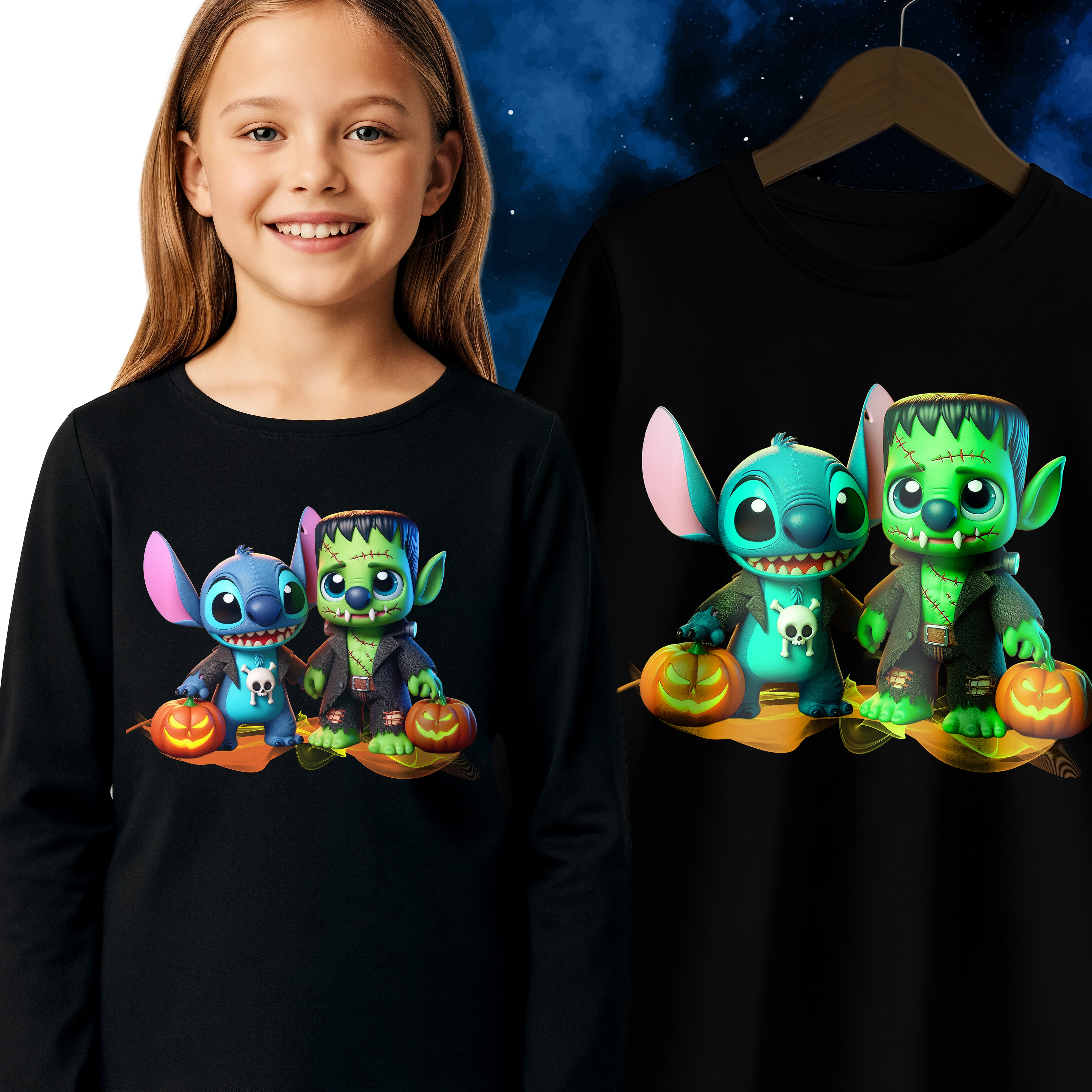 Bluzka z długim Rękawem Dziecięca na Halloween Imprezę Stitch Świecąca w Nocy Główne zdjęcie produktu