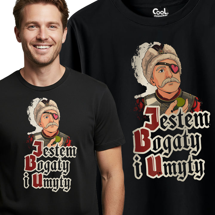 E38 "Jestem Bogaty i Umyty" Bogdan 1670 Serial Koszulka Męska T-Shirt Śmieszna Na Prezent - Czarna