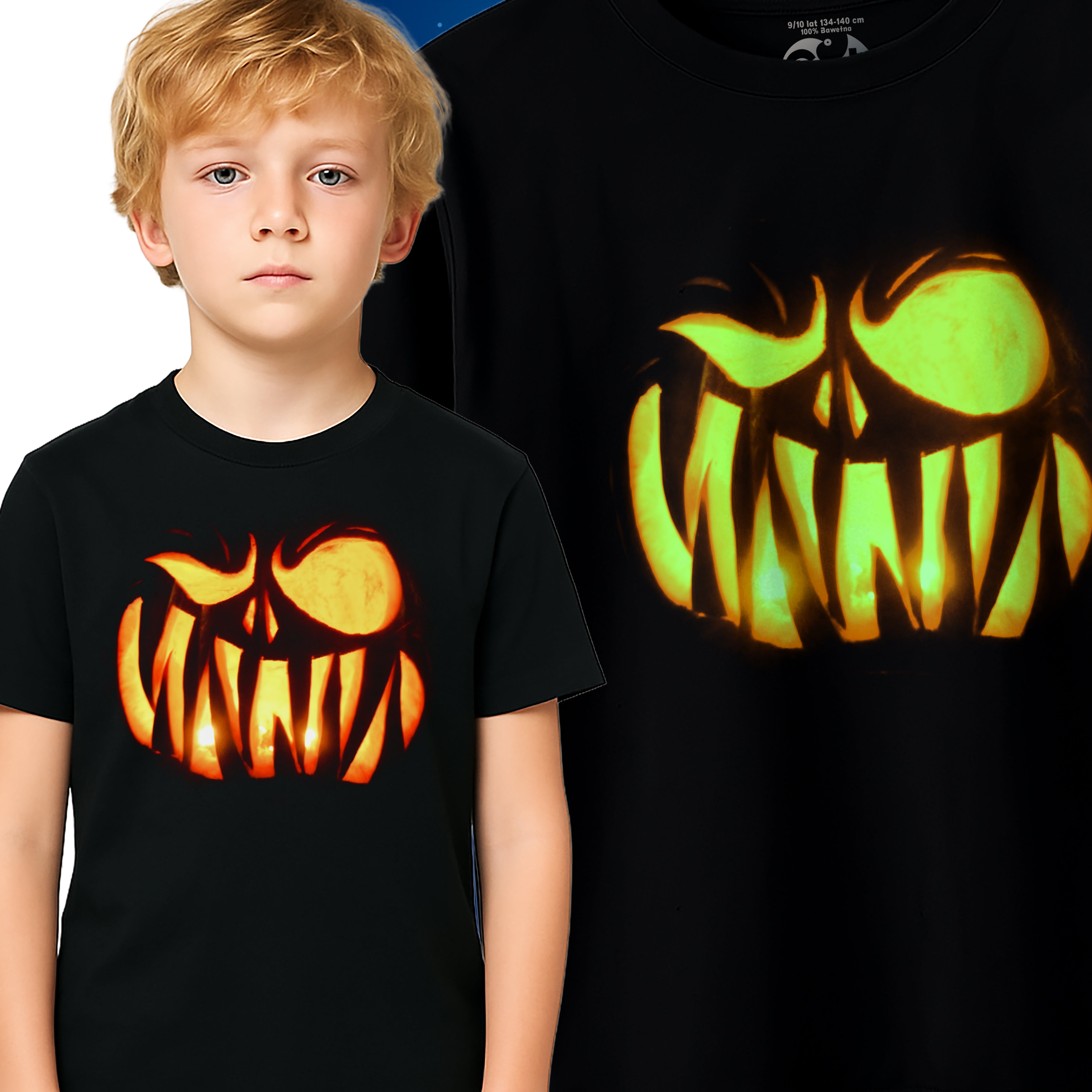 Koszulka Dziecięca Straszna Duch Świecąca Nocy na Halloween Z dynią Dynia - E39 Główne zdjęcie produktu