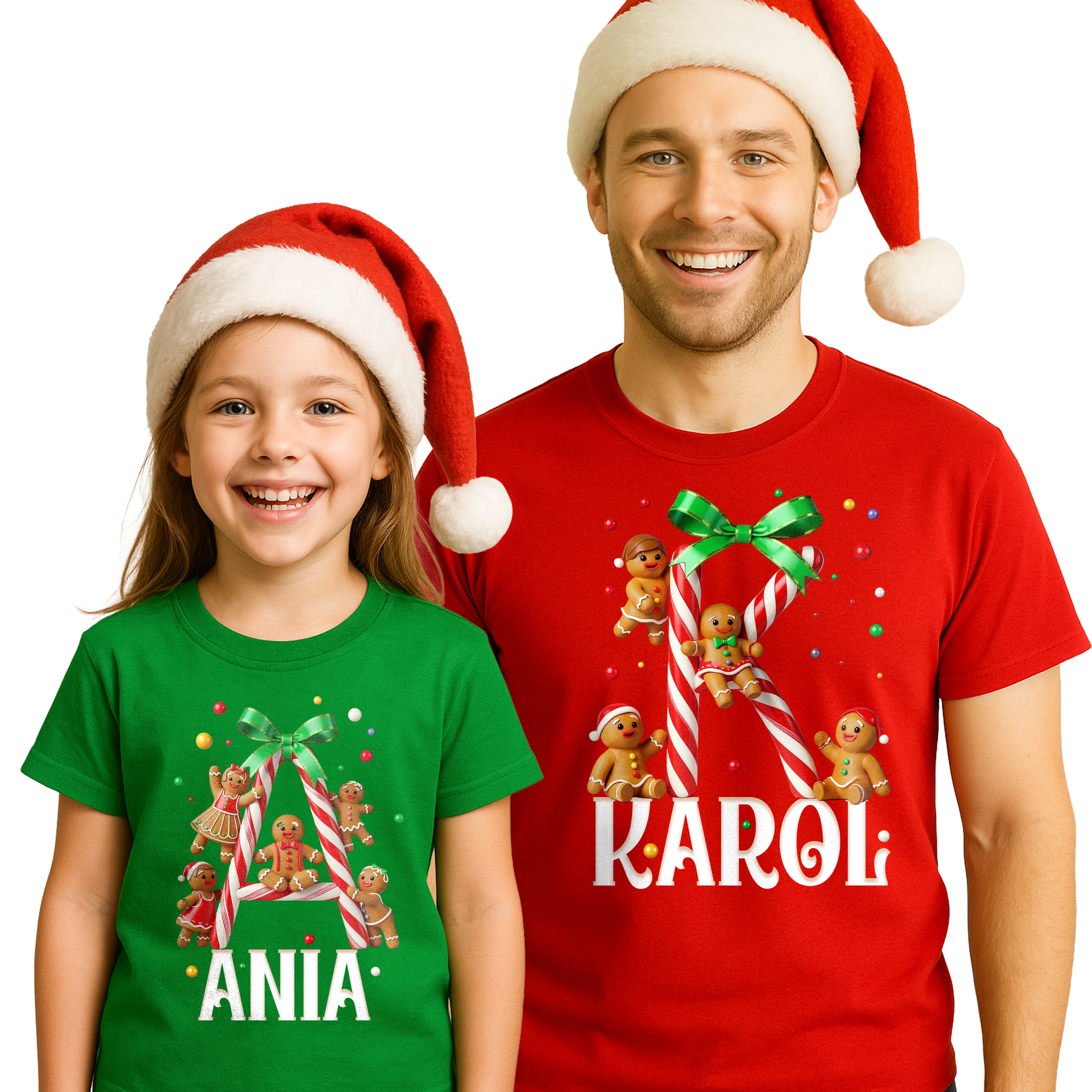 Świąteczna Koszulka personalizowa T-Shirt dla Rodziny/Grupy - z imieniem piernikami - E45 Główne zdjęcie produktu