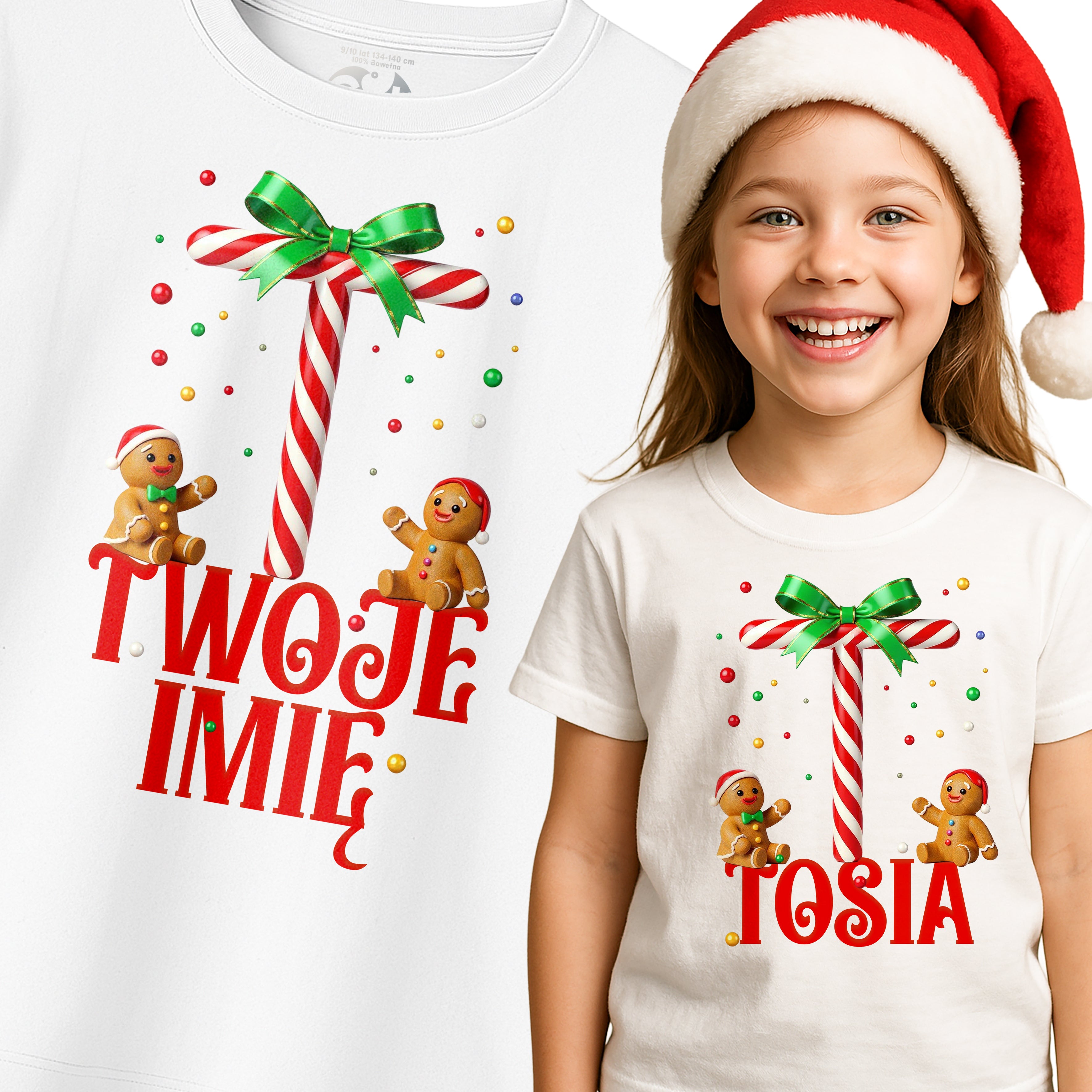 Świąteczna Koszulka personalizowa T-Shirt dla Rodziny/Grupy - z imieniem piernikami - E45