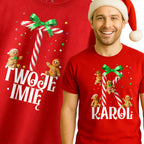 Świąteczna Koszulka personalizowa T-Shirt dla Rodziny/Grupy - z imieniem piernikami - E45