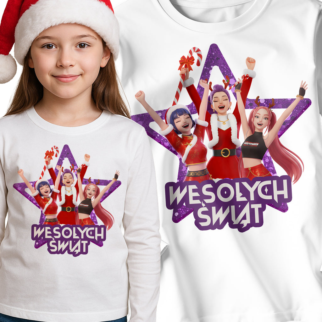 Koszulka świąteczna z długim rękawem K-Popowe Łowczynie Bawełniana Gruba E45