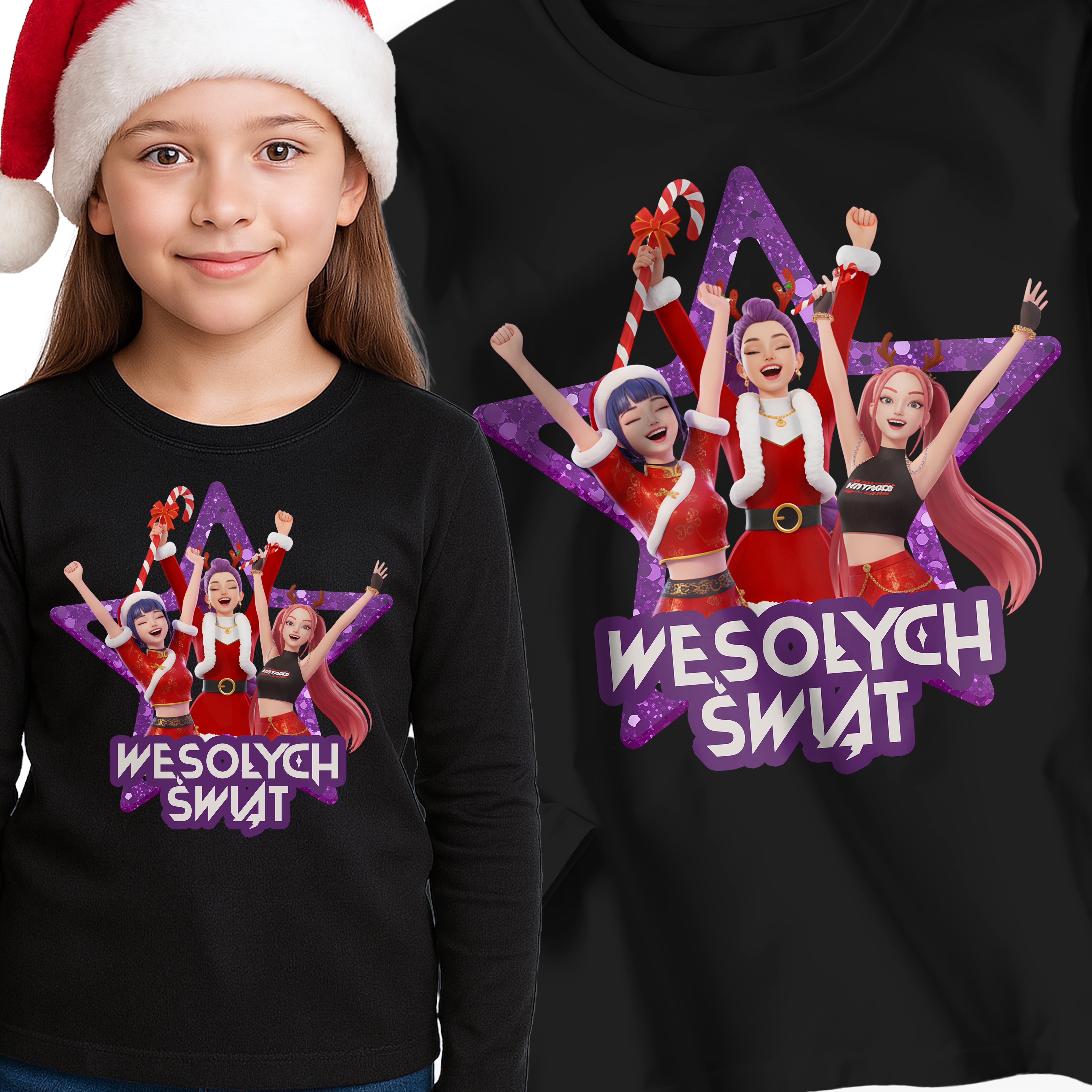 Koszulka świąteczna z długim rękawem K-Popowe Łowczynie Bawełniana Gruba E45 Główne zdjęcie produktu