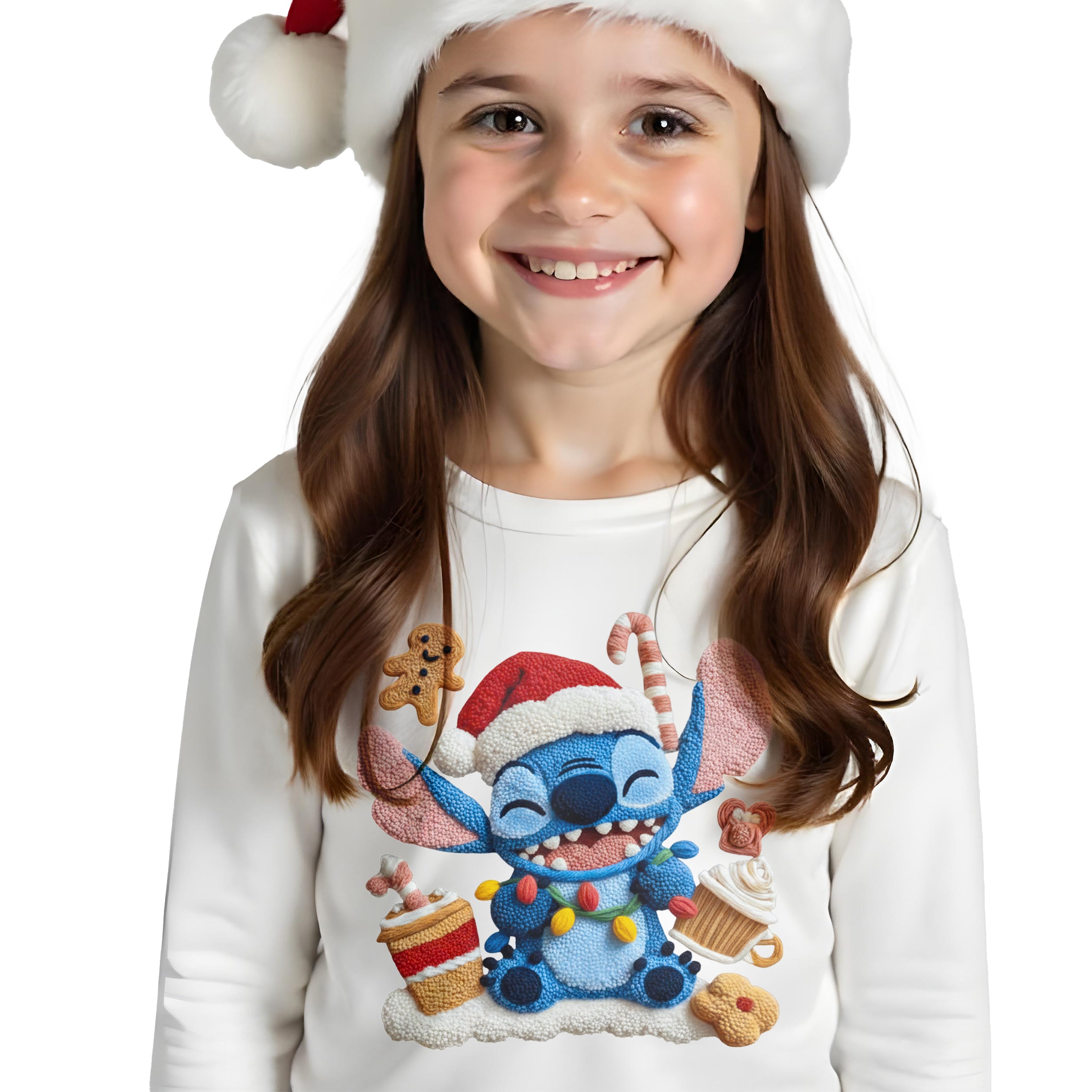 Koszulka Bluzka świąteczna z długim rękawem Stitch na święta Mikołajki Bawełniana Gruba E46