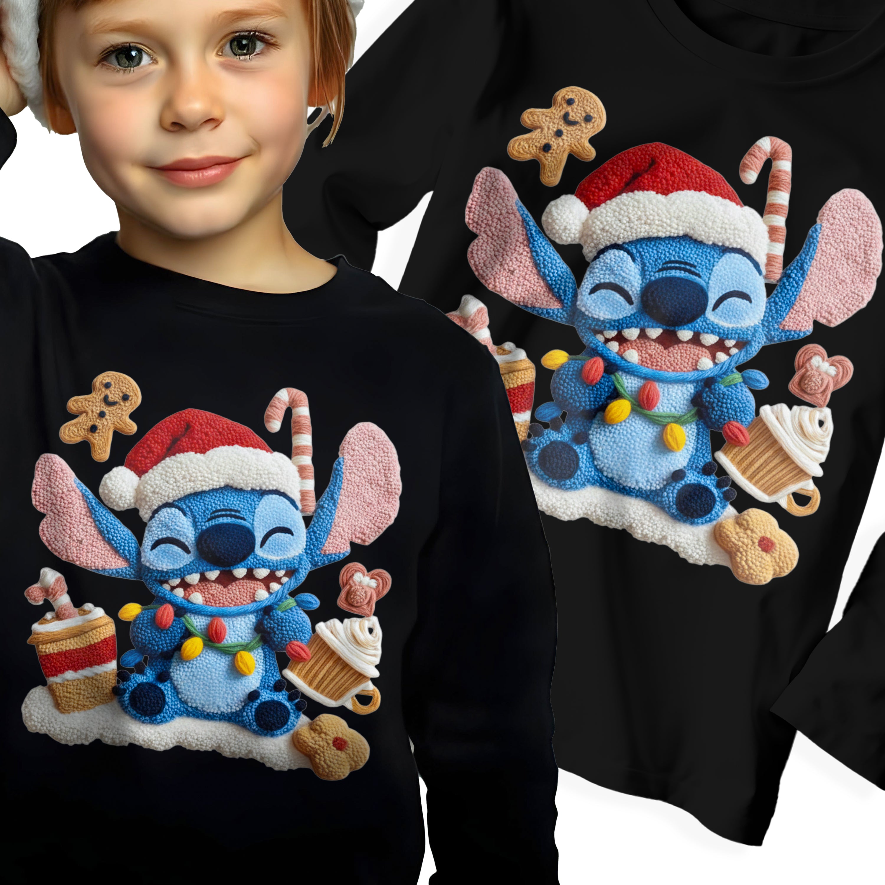 Koszulka Bluzka świąteczna z długim rękawem Stitch na święta Mikołajki Bawełniana Gruba E46 Drugie zdjęcie produktu