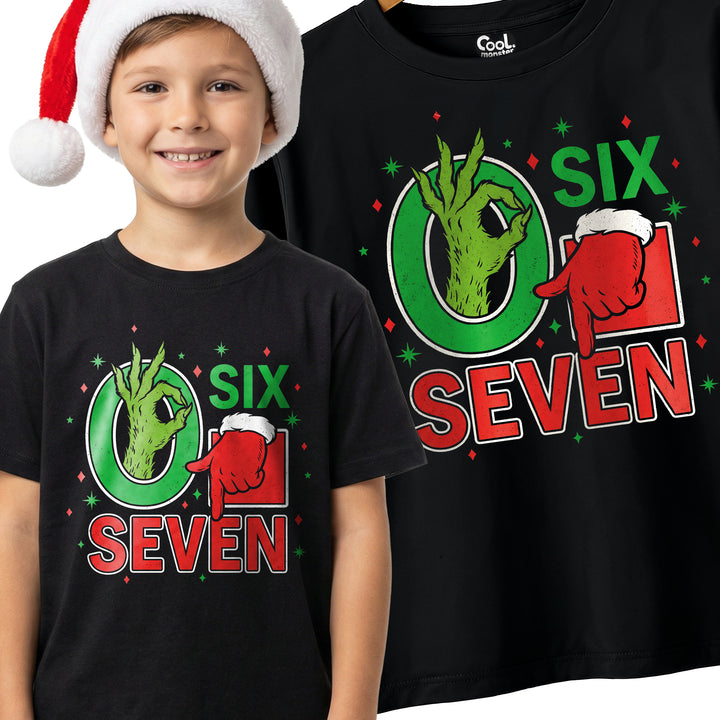 Świąteczna Śmieszna Koszulka Dziecięca T-Shirt - 6 7 six seven brainrot E48