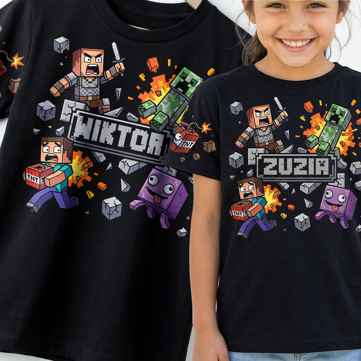 Personalizowana Koszulka z gry Minecraft Koszulka Dziecięca Bawełniana - z Imieniem  E54
