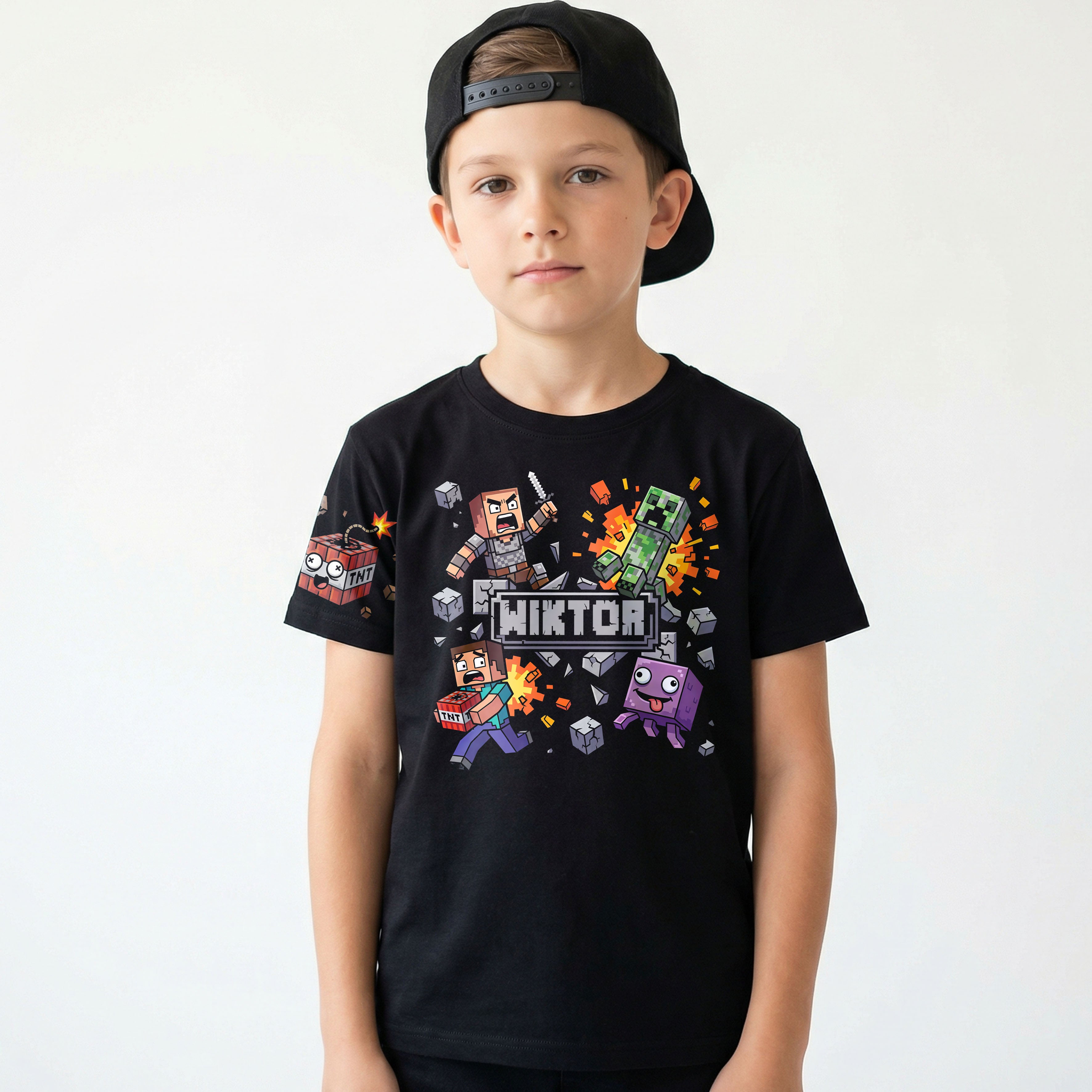 Personalizowana Koszulka z gry Minecraft Koszulka Dziecięca Bawełniana - z Imieniem  E54 Drugie zdjęcie produktu