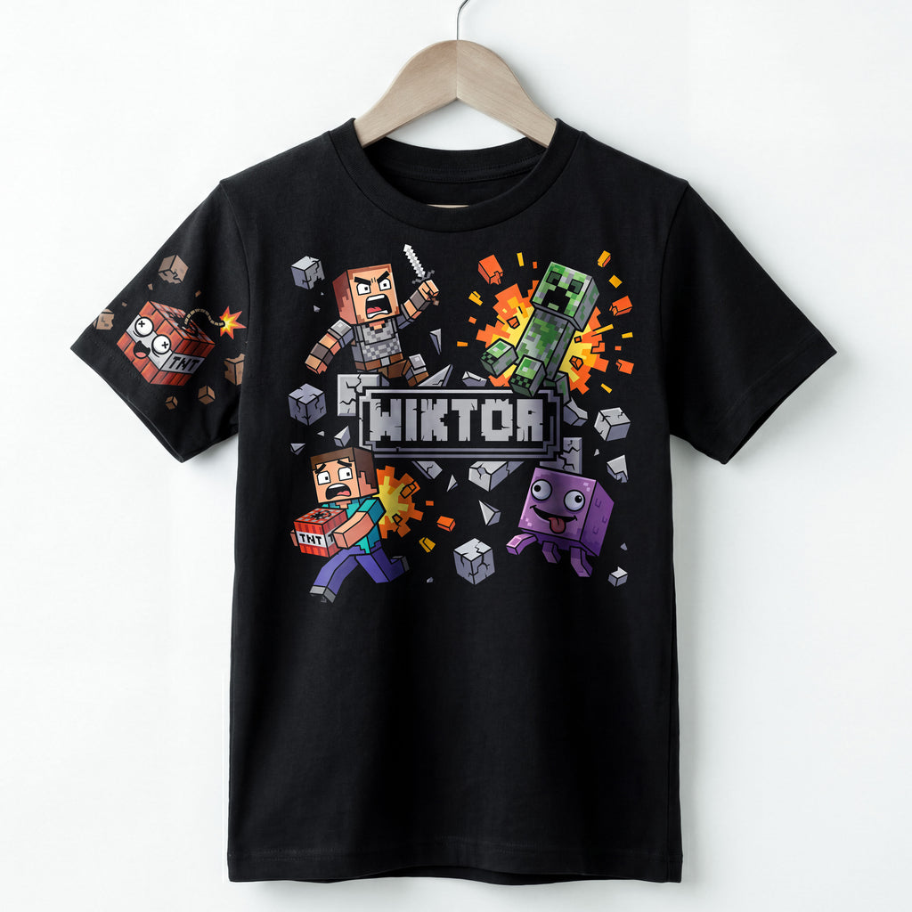 Personalizowana Koszulka z gry Minecraft Koszulka Dziecięca Bawełniana - z Imieniem  E54