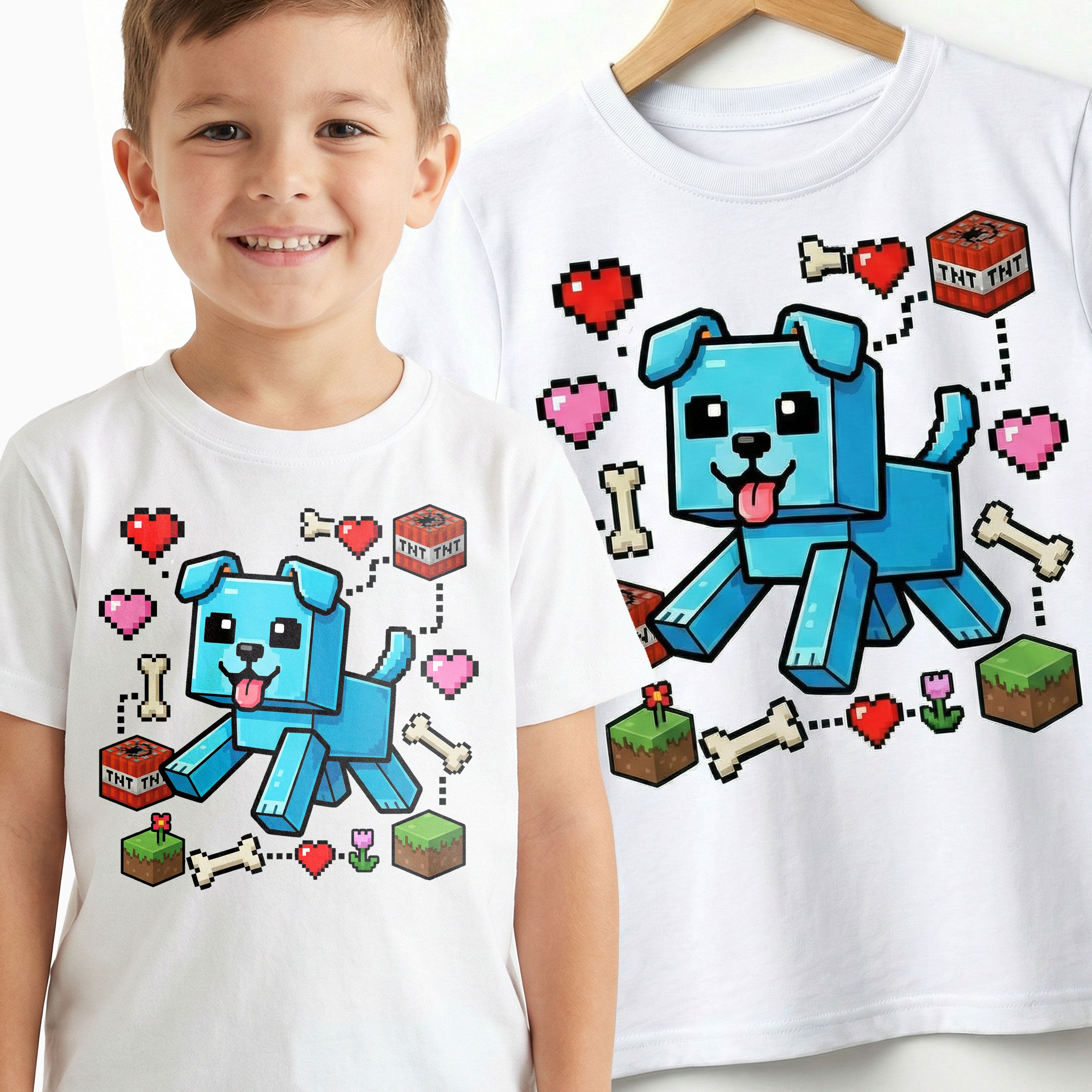 Koszulka z gry Piesek Minecraft z Pieskiem Dziecięca Bawełniana - E55 Główne zdjęcie produktu