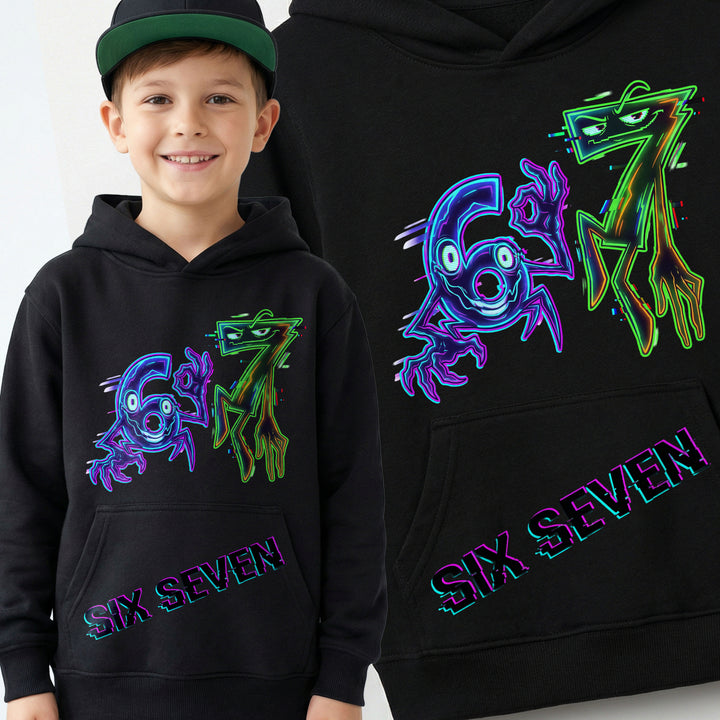 67 six seven mem Bluza z kapturem Bawełniana Kangurka - Premium Dla Dzieci ze śmiesznym nadrukiem